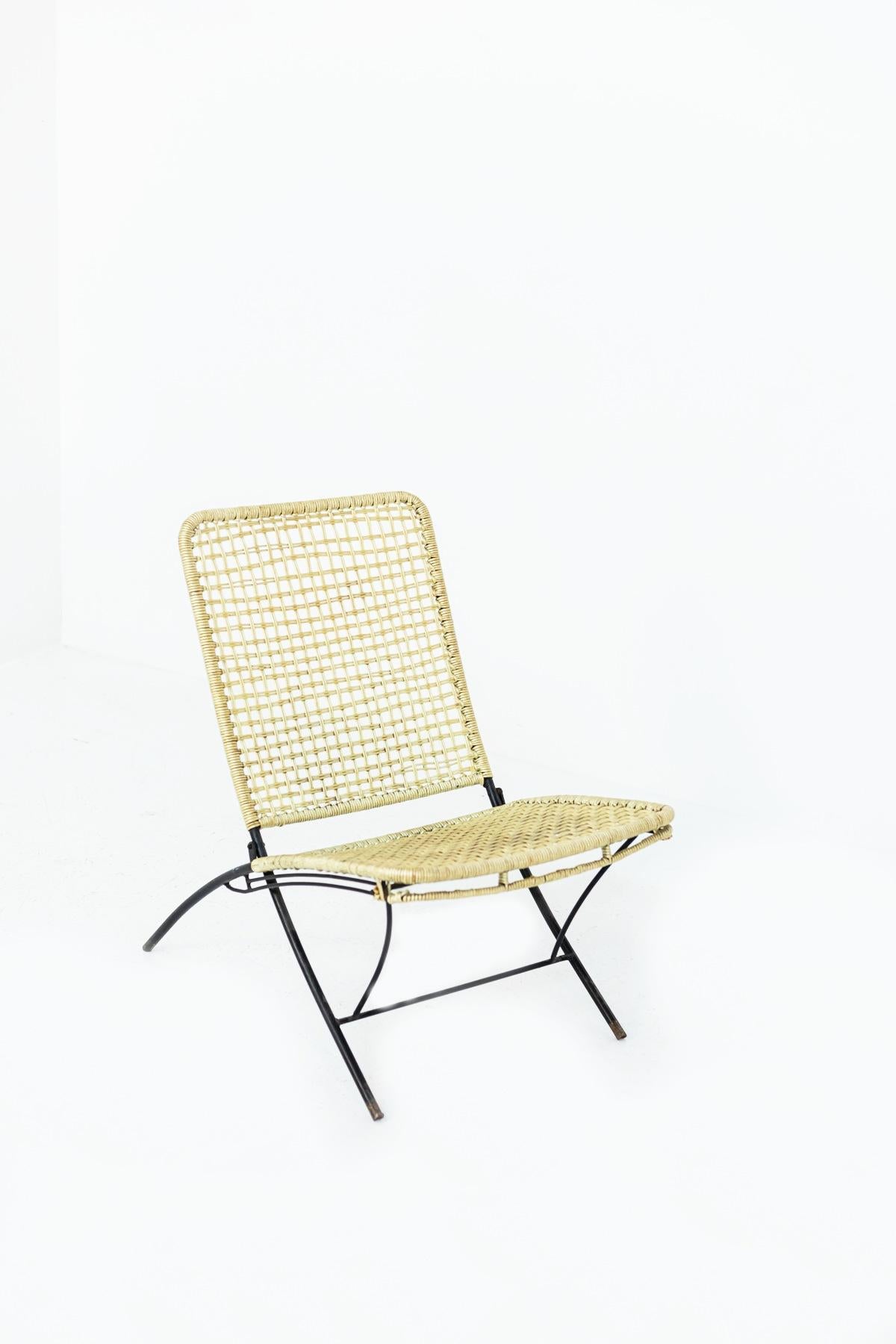 Mid-Century Modern Vintage Italian Outdoor Armchairs in Iron and Plastic Rope
