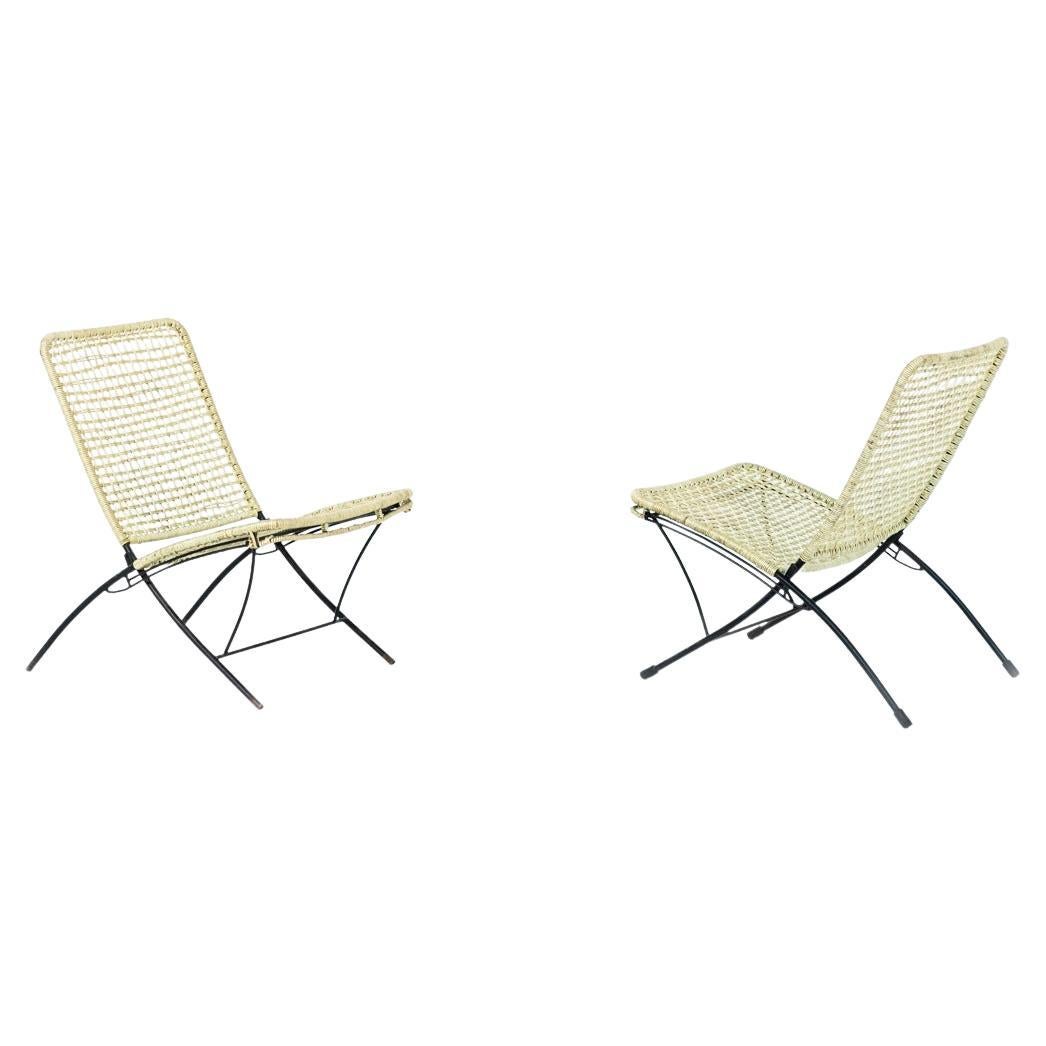 Vintage Italian Outdoor Armchairs in Iron and Plastic Rope