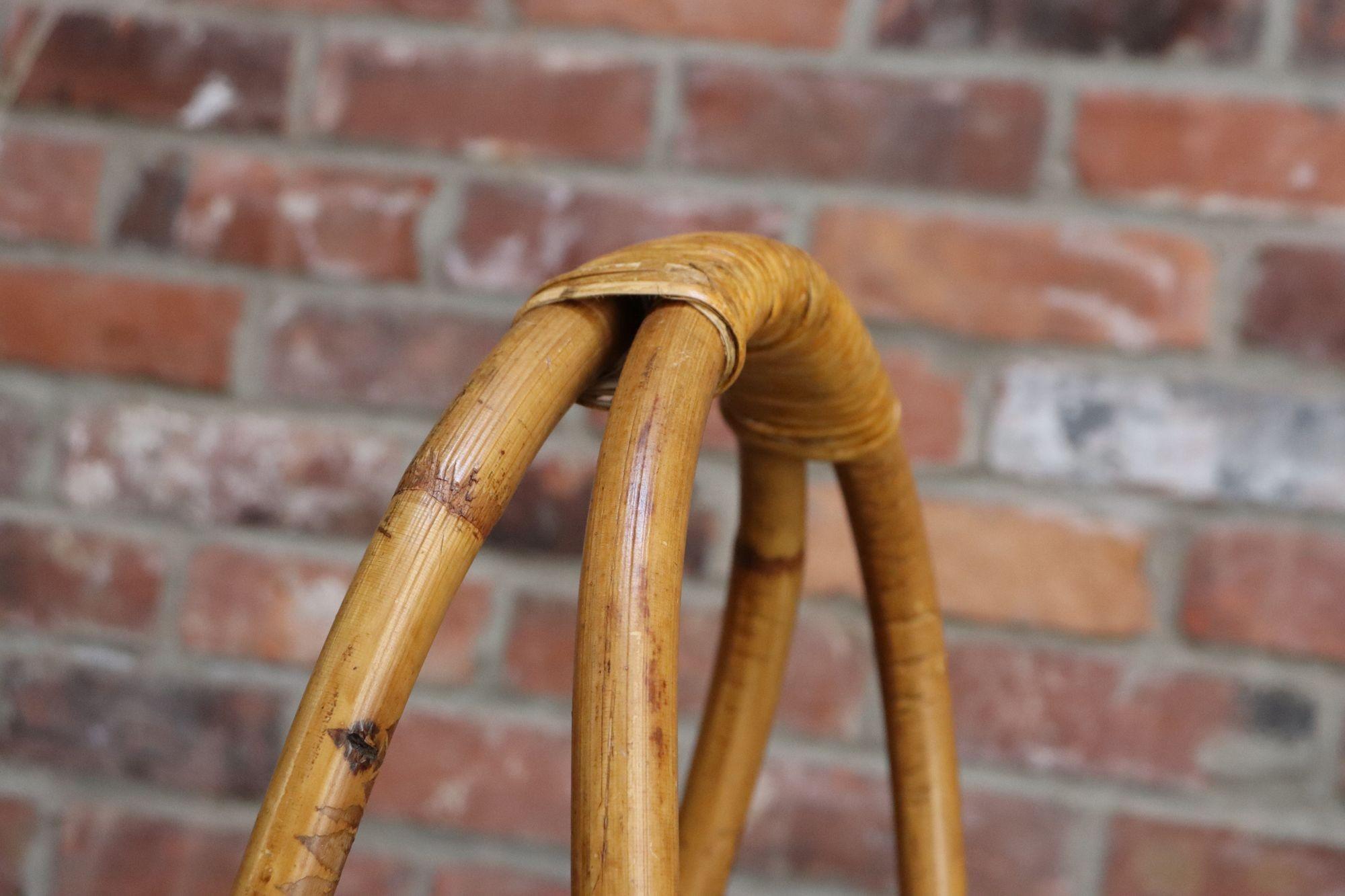 Vintage Italian Oval Bar Cart / Trolley on Caster Wheels in Bamboo and Rattan For Sale 6