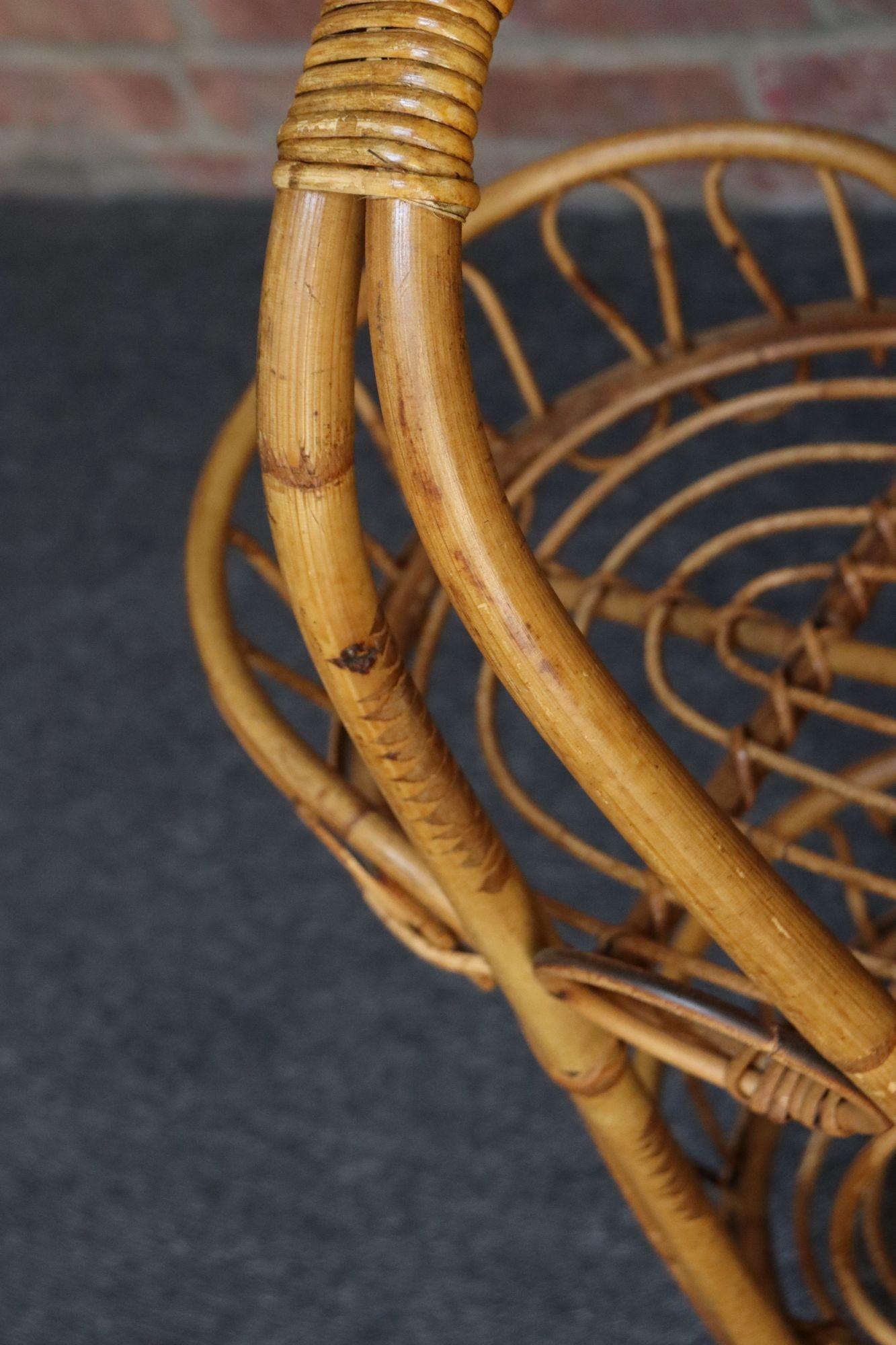 Vintage Italian Oval Bar Cart / Trolley on Caster Wheels in Bamboo and Rattan For Sale 7