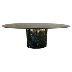 Vintage Italian Oval Black Marble Dining Table