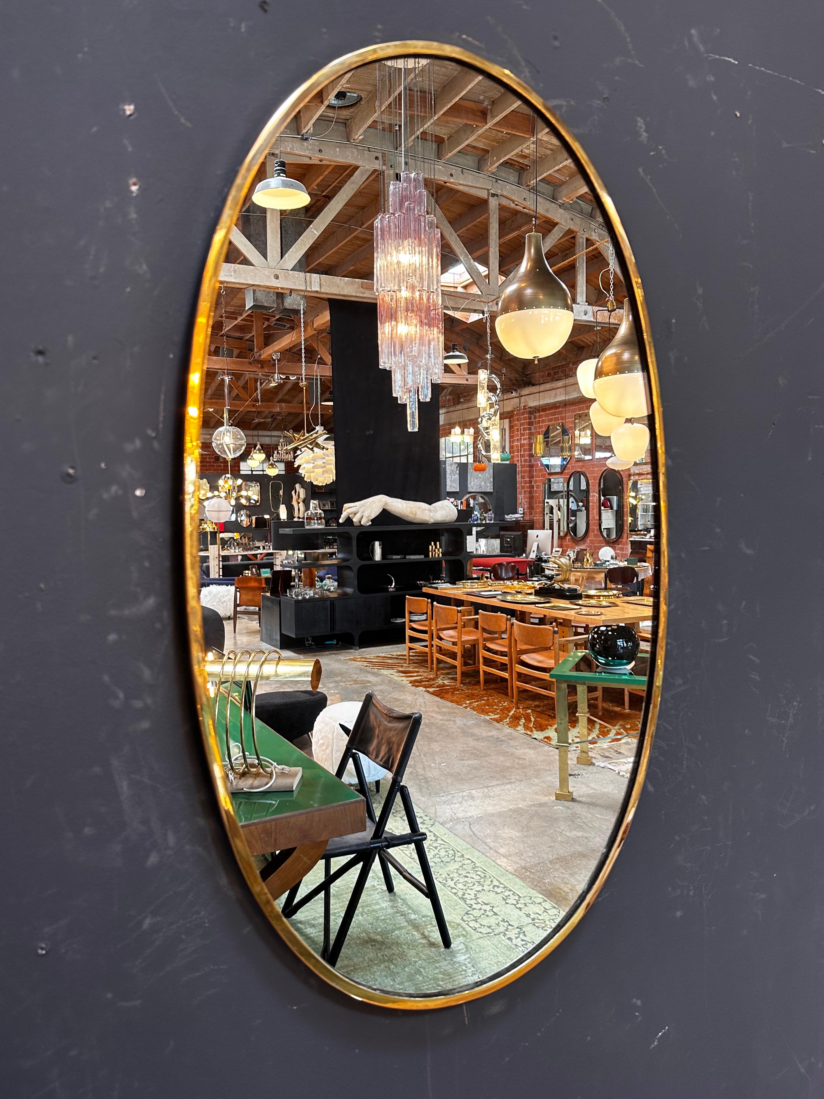 Mid-Century Modern Vintage Italian Oval Brass Mirror 1960s For Sale