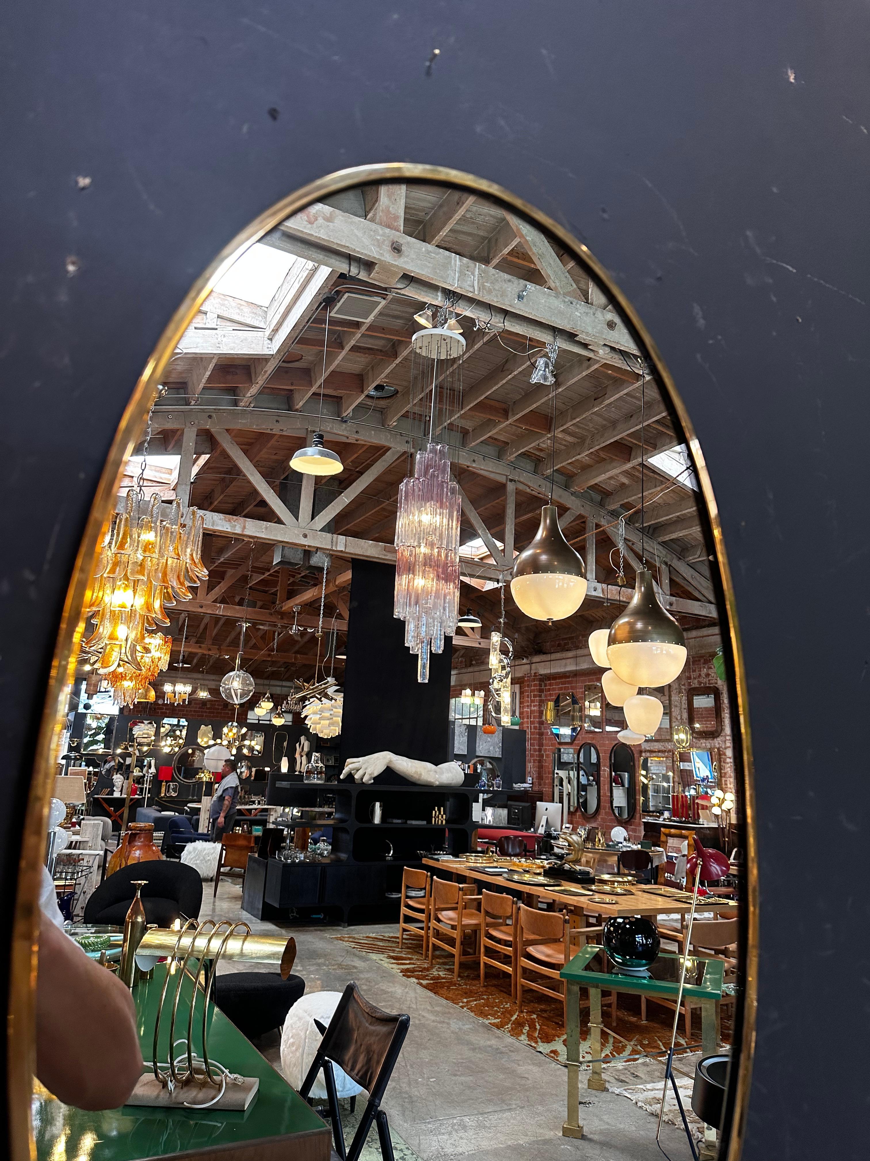 Mid-20th Century Vintage Italian Oval Brass Mirror 1960s For Sale
