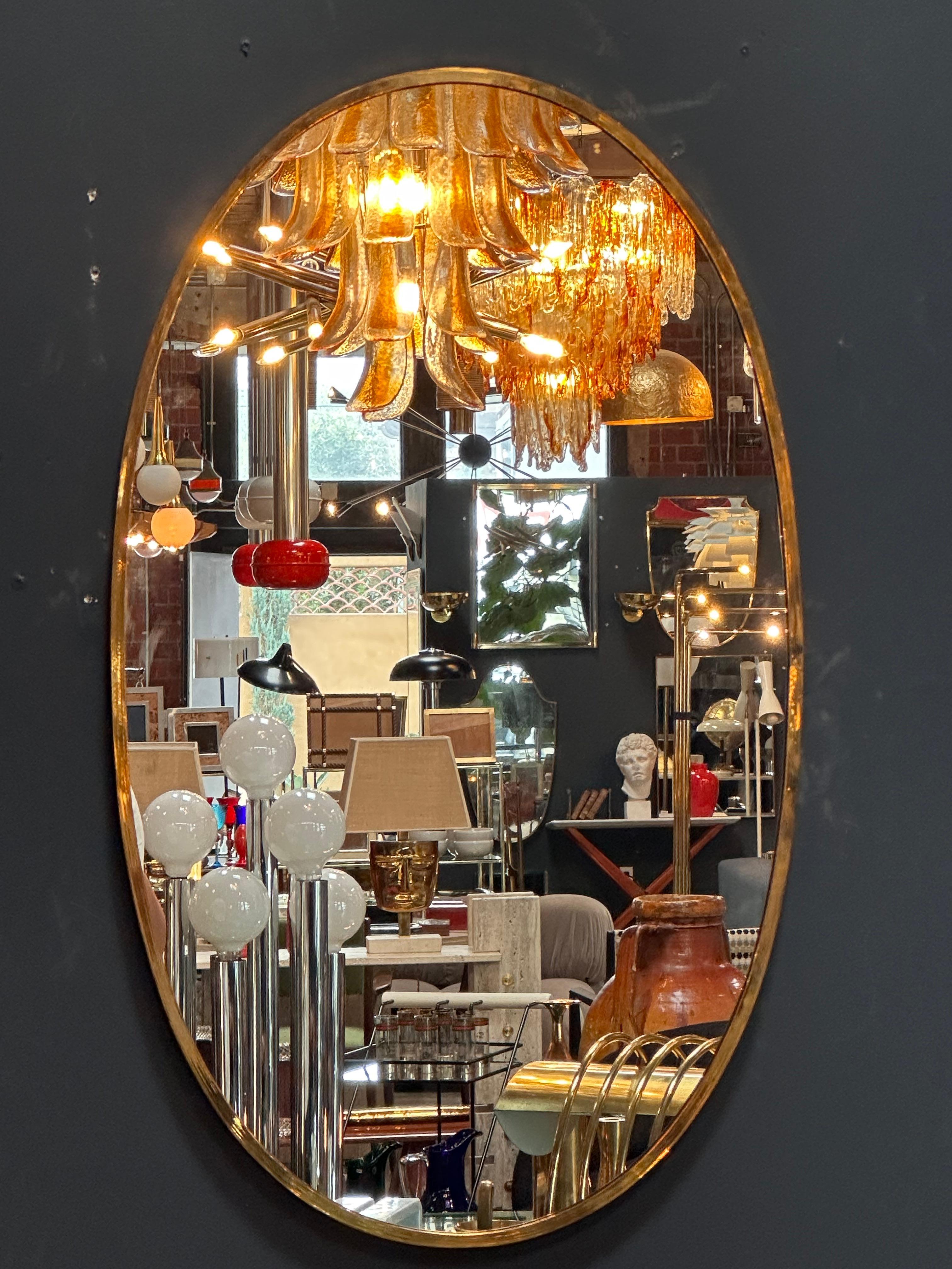 Vintage Italian Oval Brass Wall Mirror 1960s For Sale 1