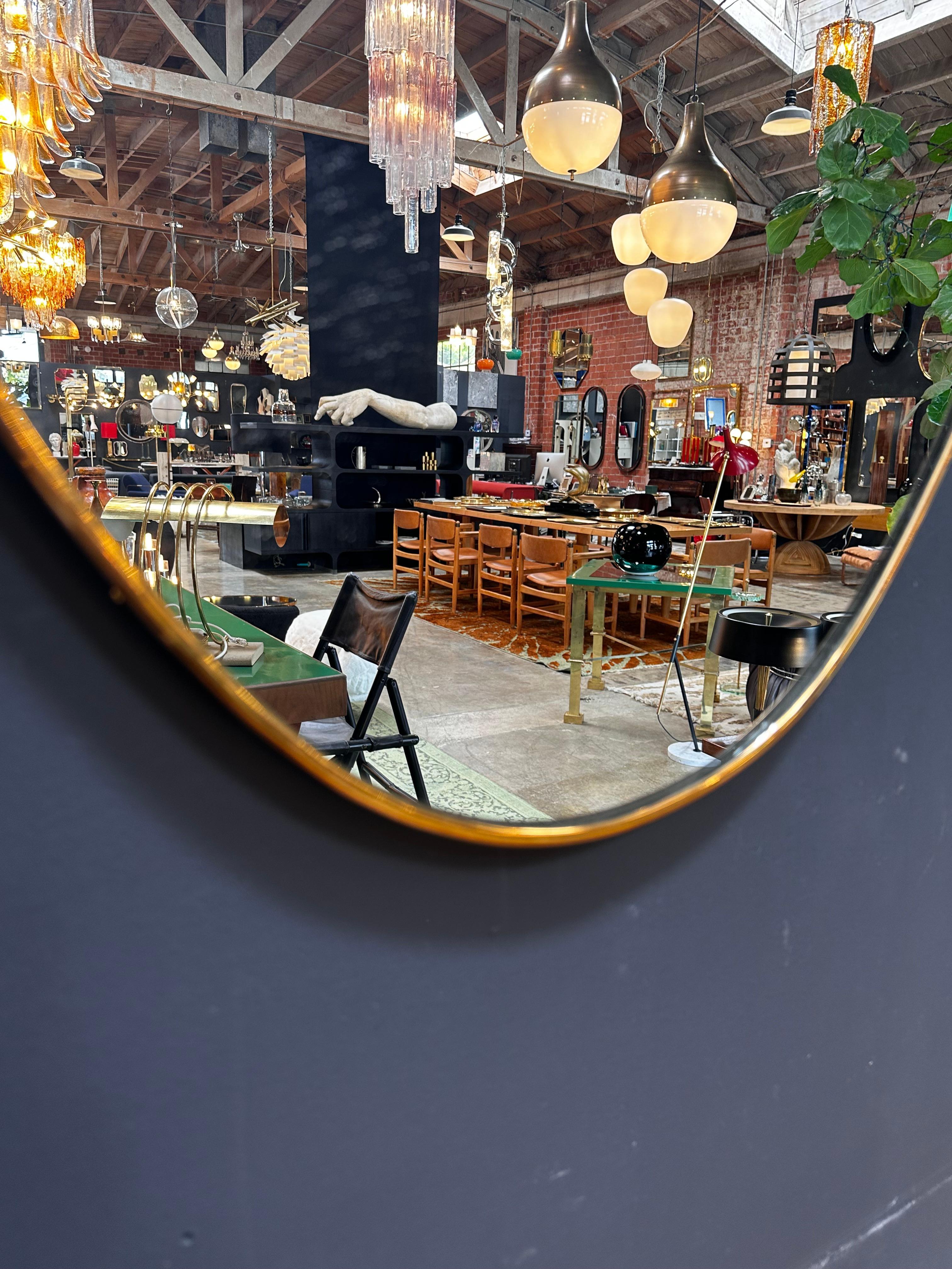 Mid-Century Modern Vintage Italian Oval Brass Wall Mirror 1970s For Sale