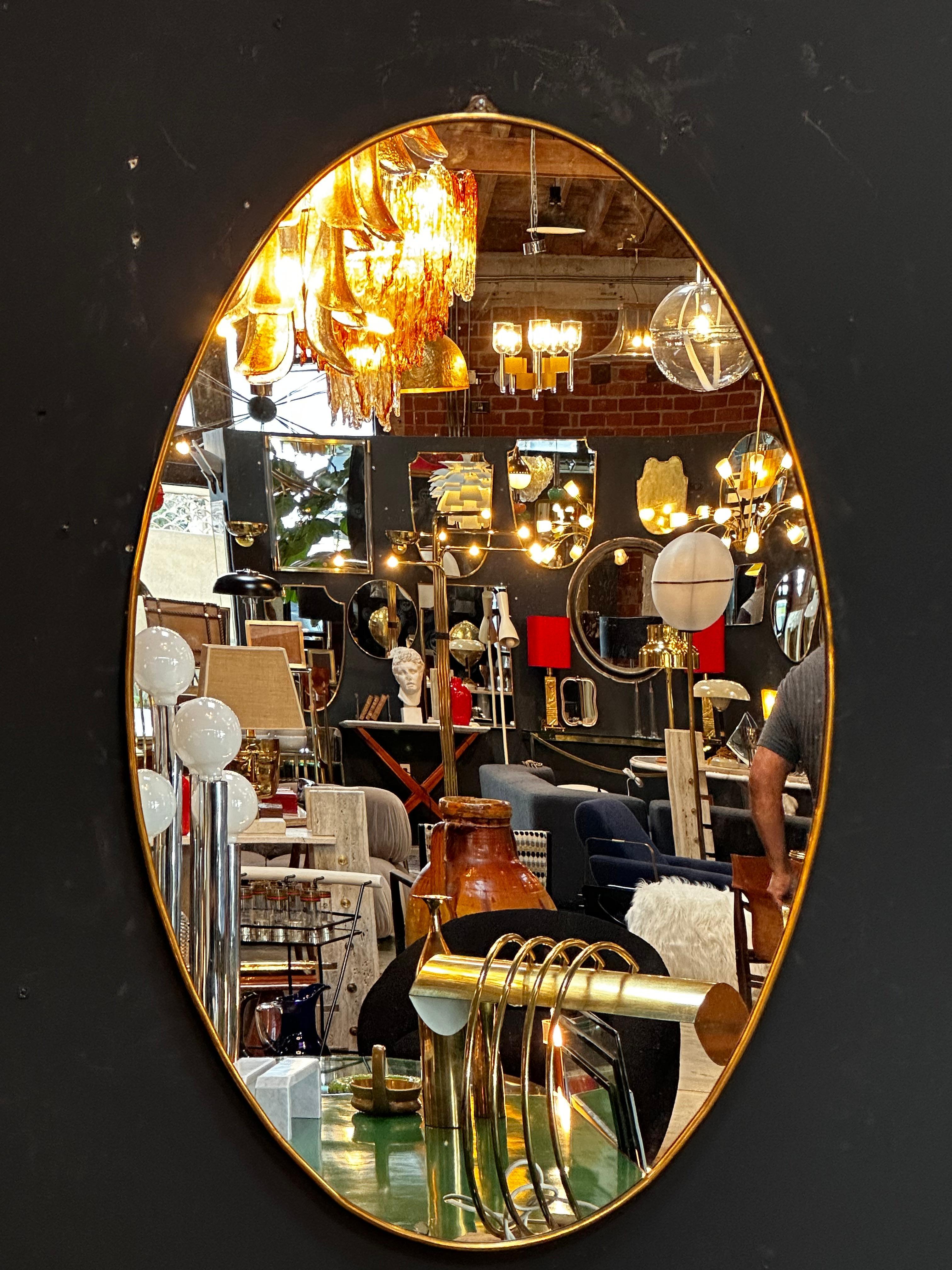 Mid-Century Modern Vintage Italian Oval Brass Wall Mirror 1980 For Sale