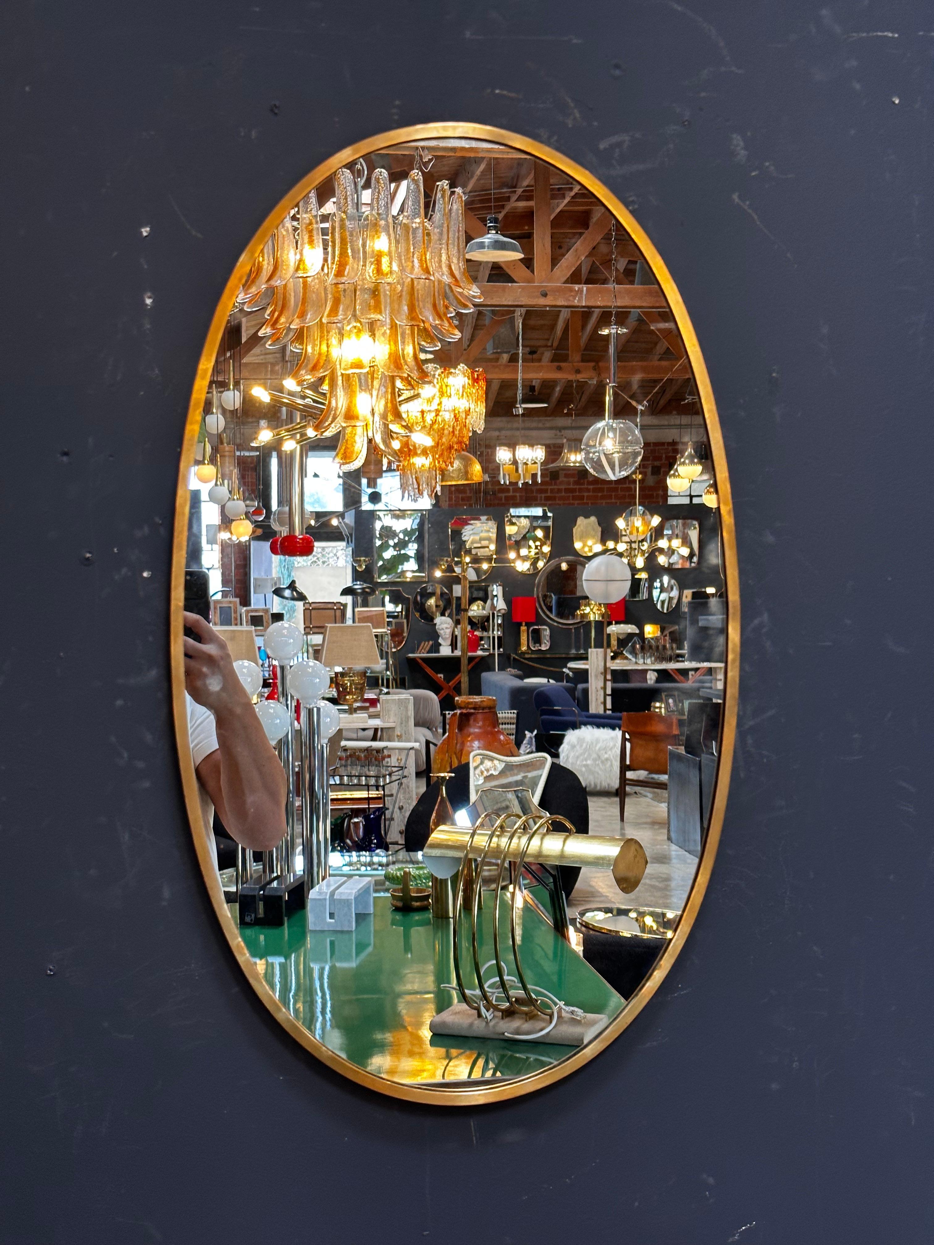 Mid-Century Modern Vintage Italian Oval Brass Wall Mirror 1980s For Sale