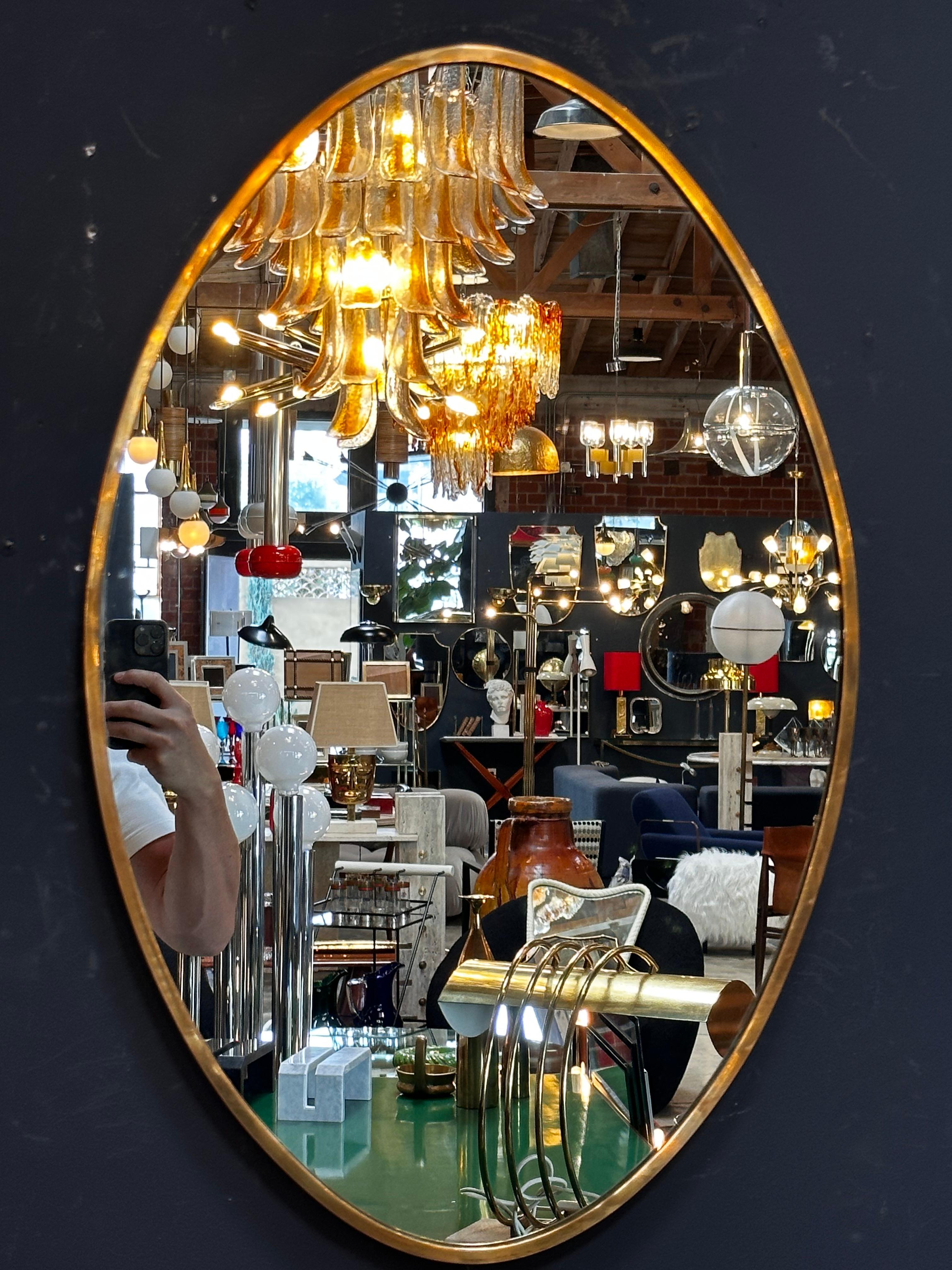 Mid-Century Modern Vintage Italian Oval Brass Wall Mirror 1980s For Sale