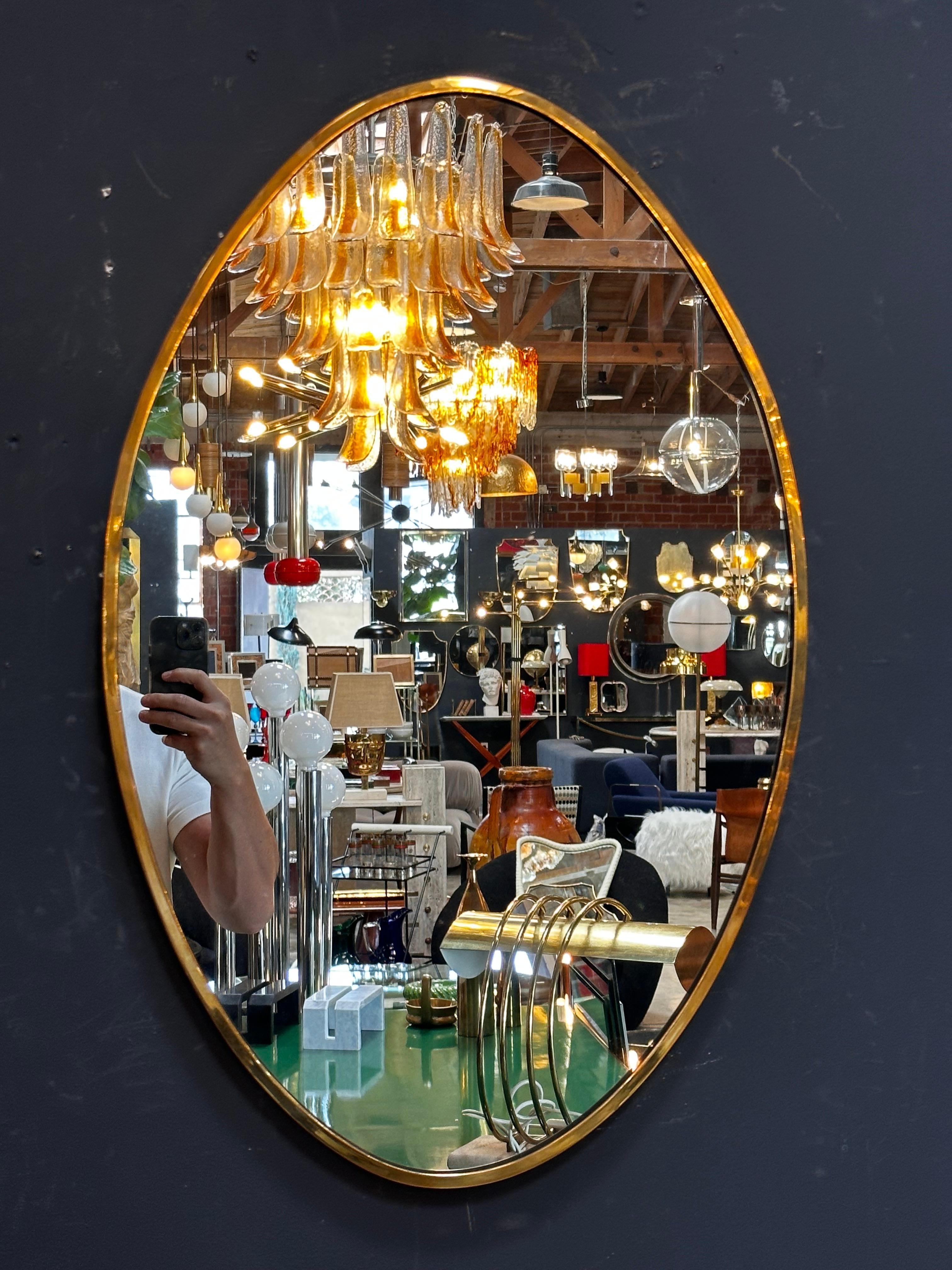 Vintage Italian Oval Brass Wall Mirror 1980s For Sale 1