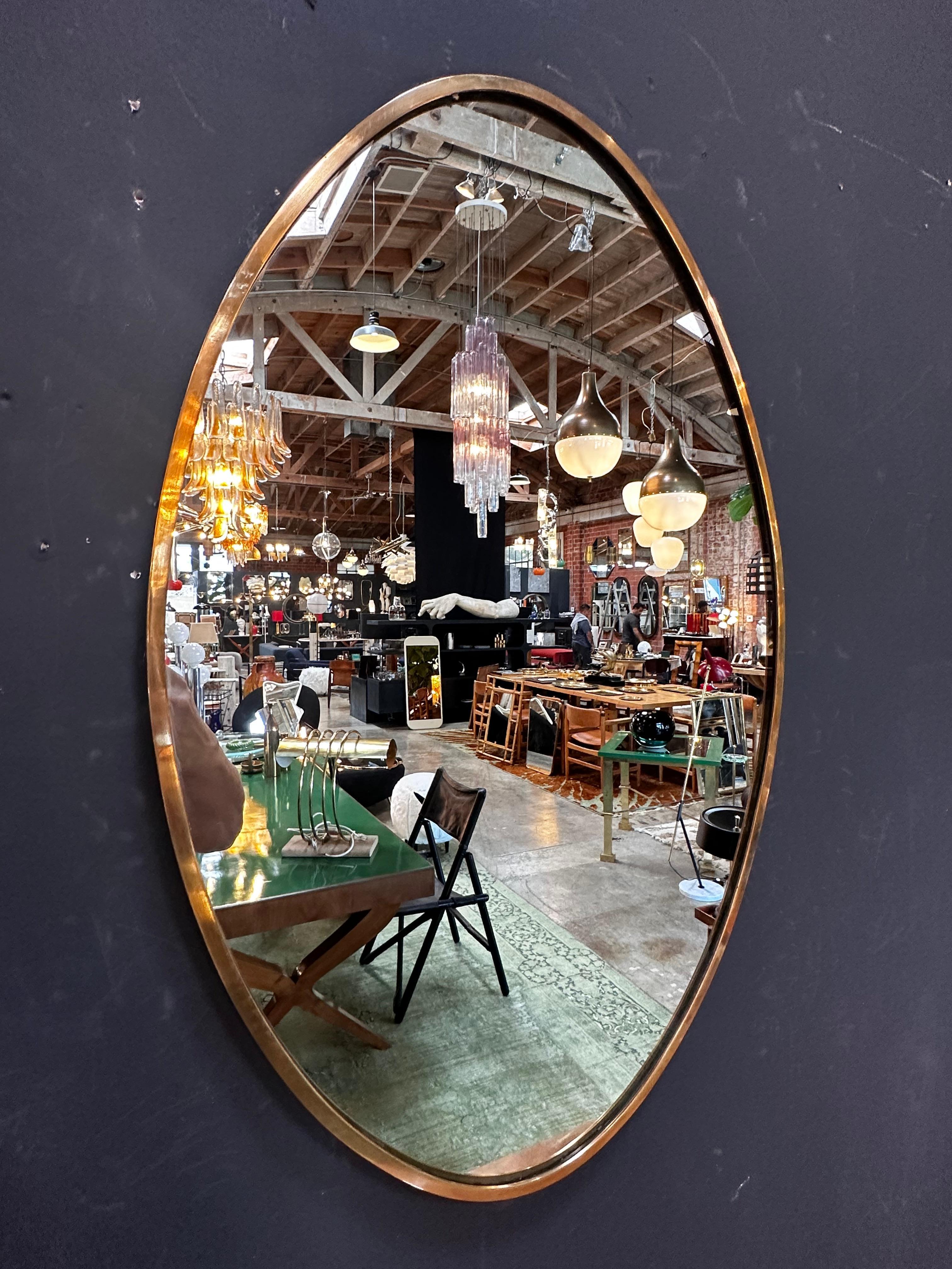 Vintage Italian Oval Brass Wall Mirror 1980s For Sale 2