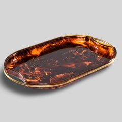 Vintage Italian Oval Faux Tortoise Tray with Brass Trim