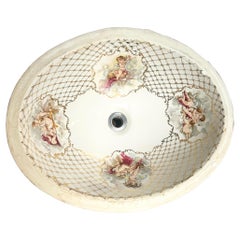 Vintage Italian Oval Hand Painted Cherub Sink by Cesame