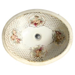 Vintage Italian Oval Hand Painted Cherub Sink by Cesame