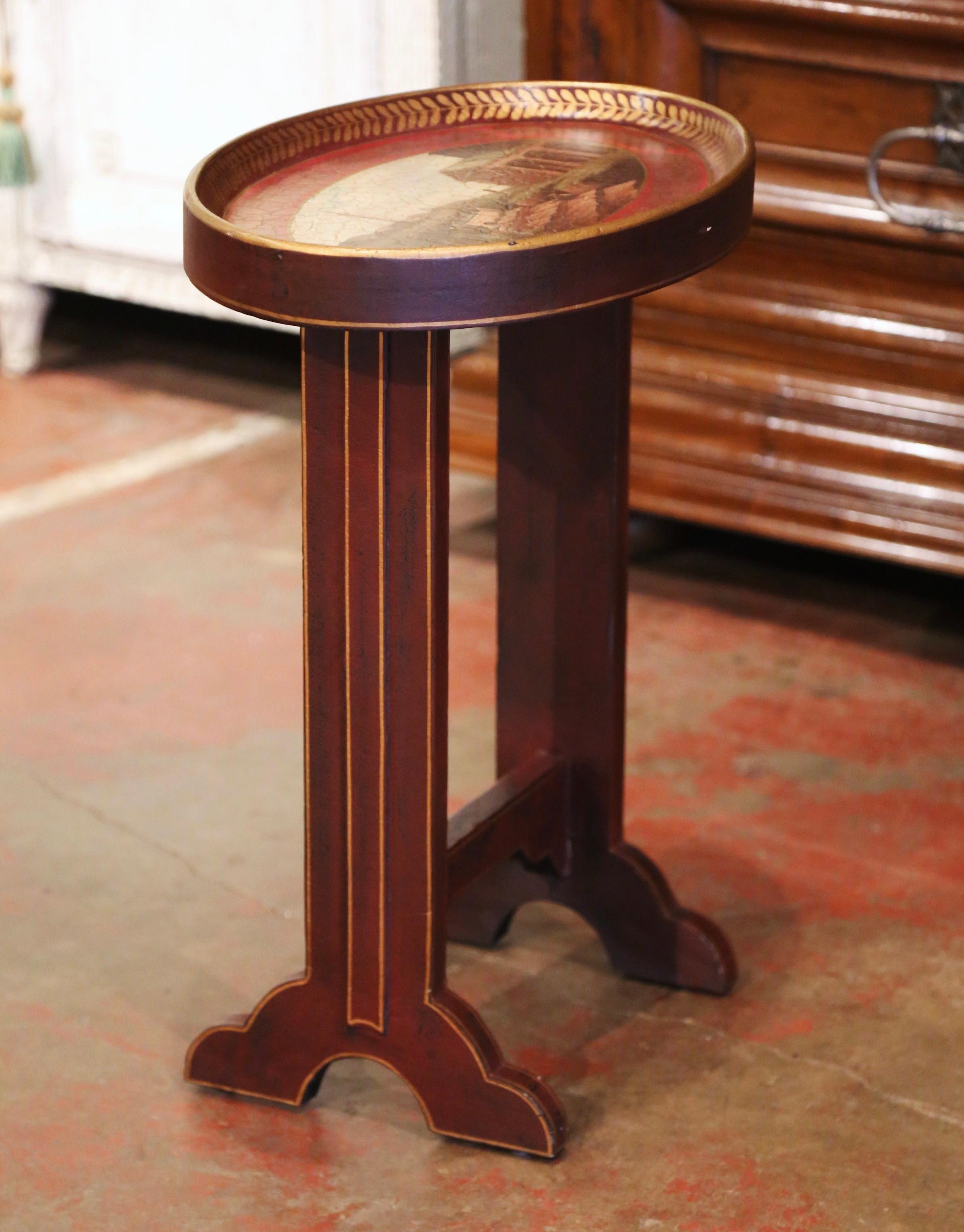 Neoclassical Vintage Italian Oval Painted Side Table