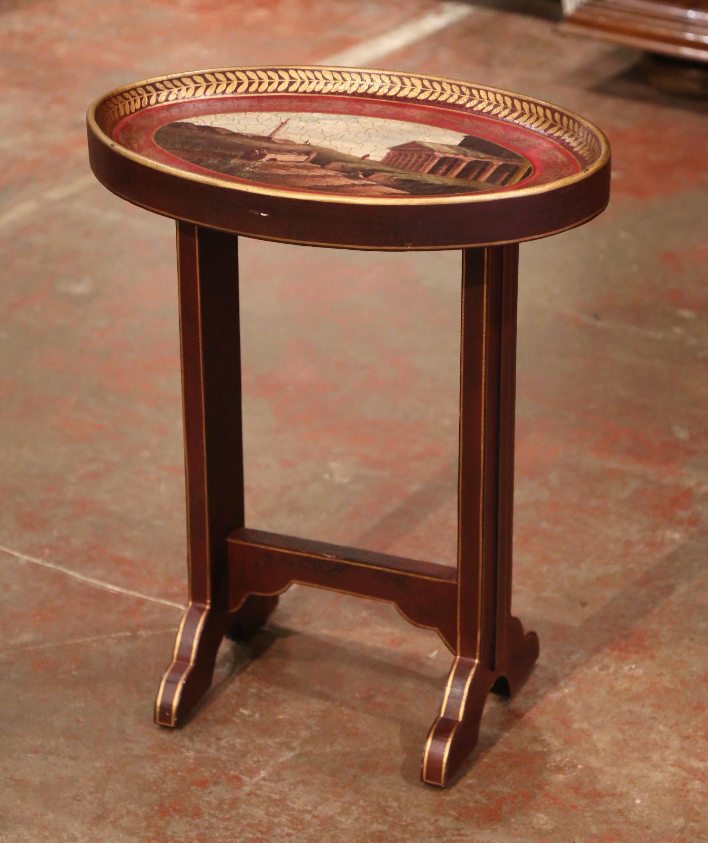 Hand-Painted Vintage Italian Oval Painted Side Table