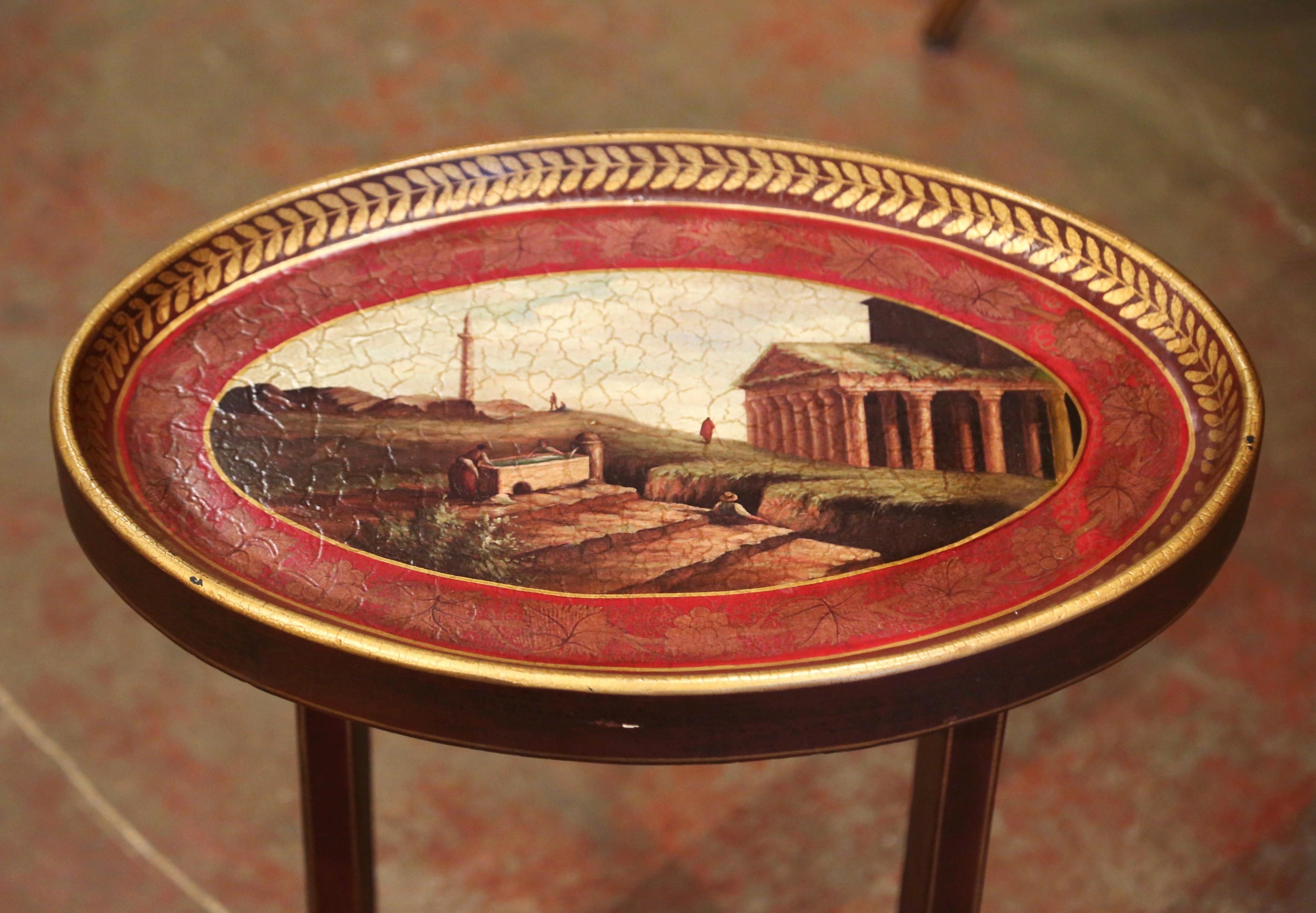 Vintage Italian Oval Painted Side Table In Excellent Condition In Dallas, TX