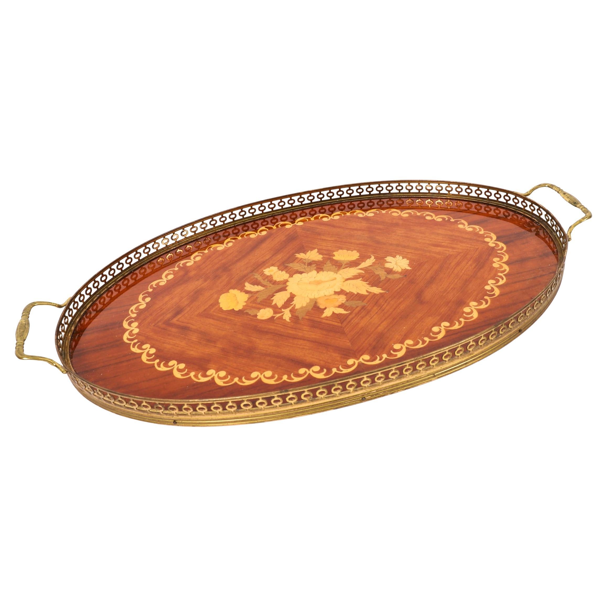 Vintage Italienisch Oval Sorrento Intarsien Getränke Tablett Mitte des 20.