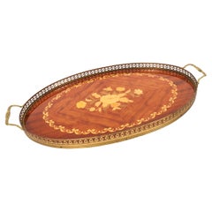 Vintage Italian Oval Sorrento Marquetry Drinks Tray Mid 20th Century