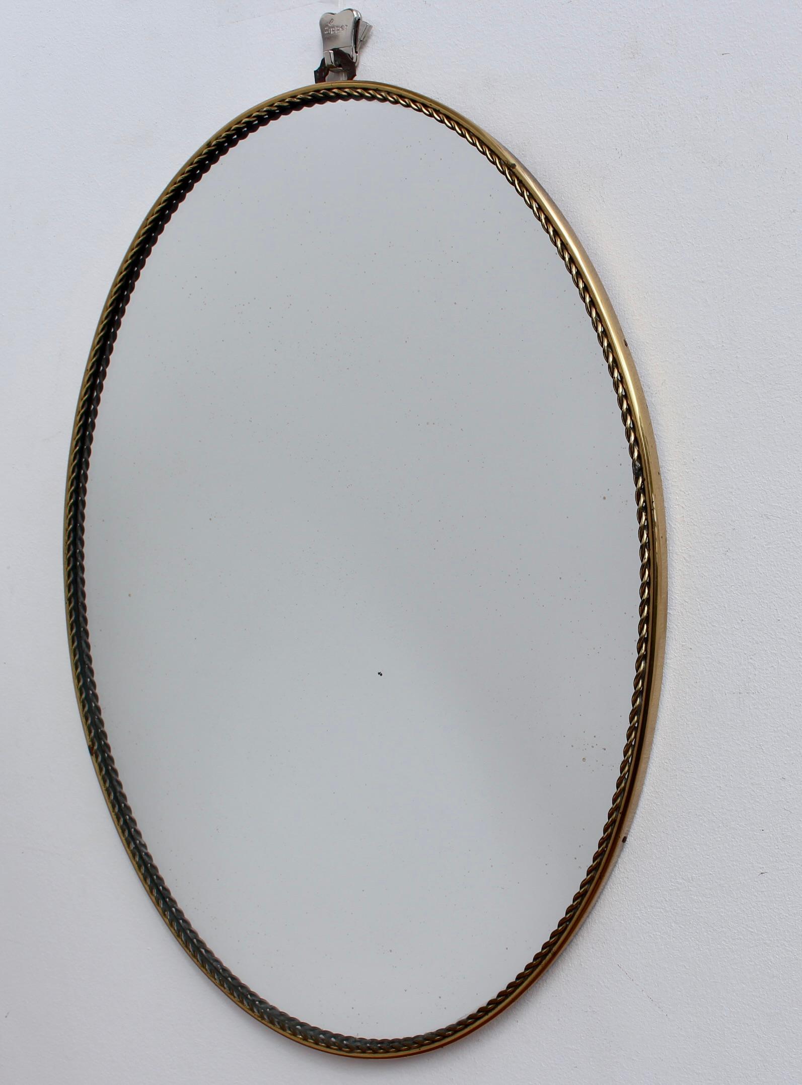 Vintage Italian Oval Wall Mirror in Brass Frame (circa 1950s) - Small 1