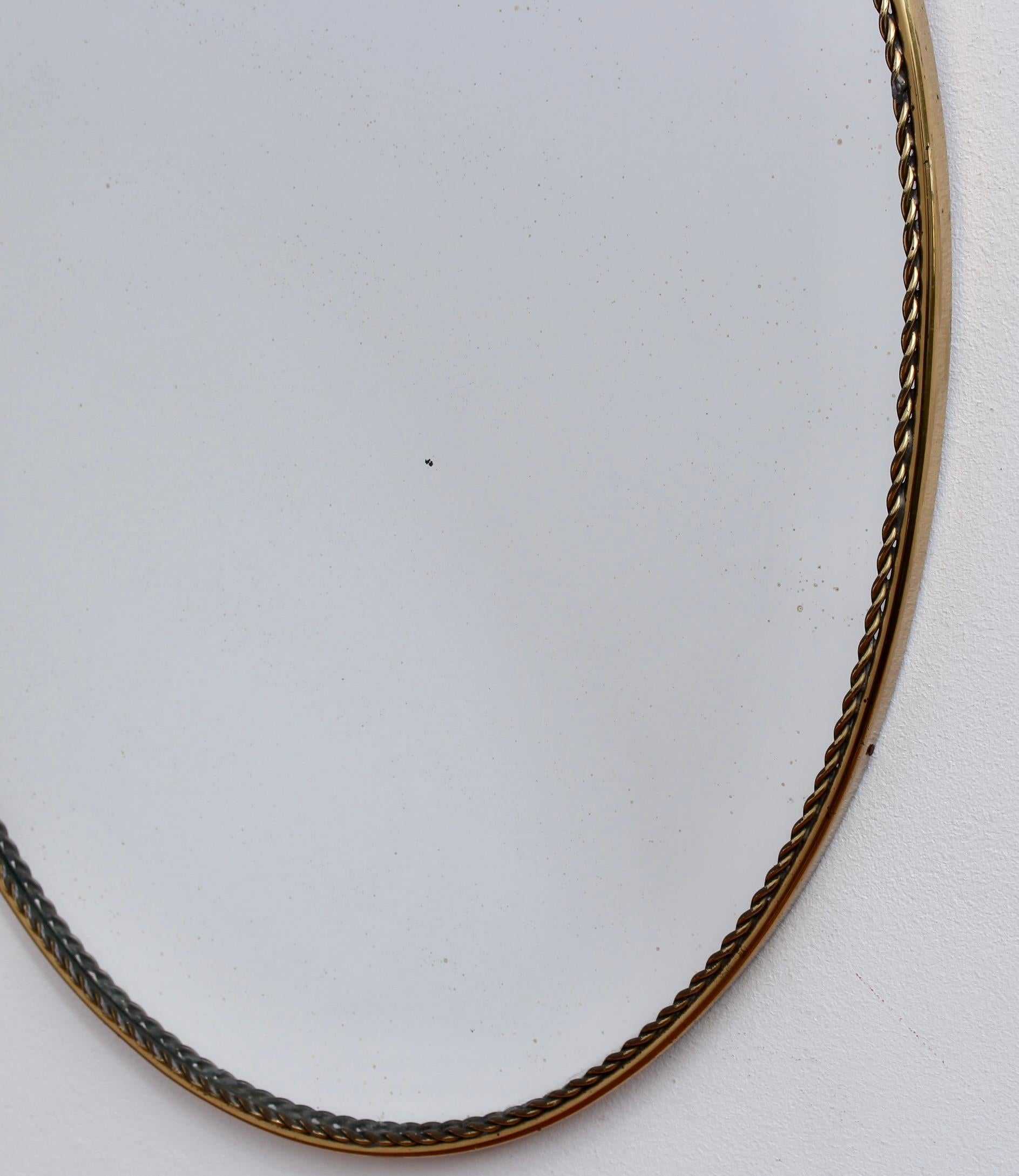 Vintage Italian Oval Wall Mirror in Brass Frame (circa 1950s) - Small 3