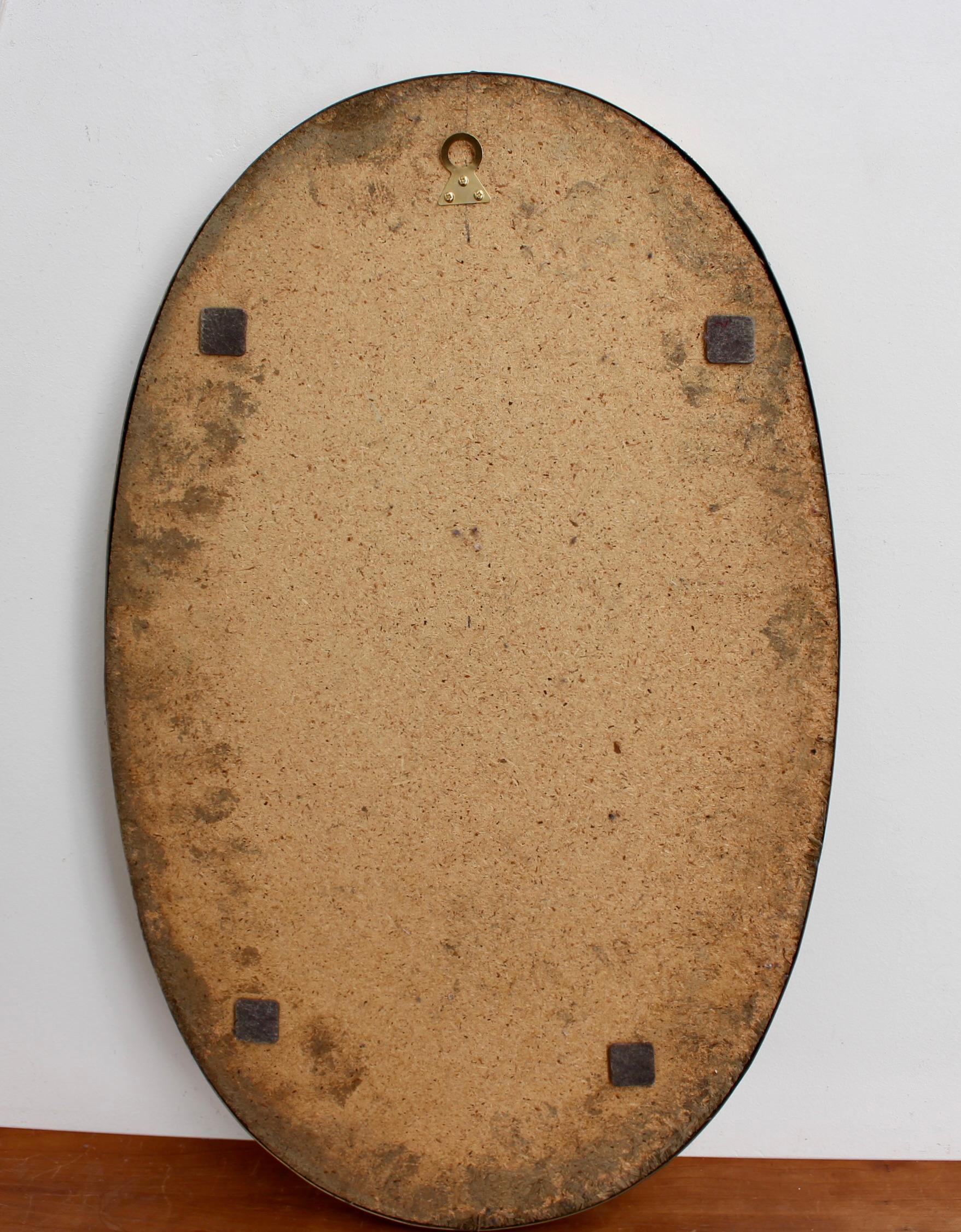 Vintage Italian Oval Wall Mirror with Brass Frame and Beading (circa 1950s) For Sale 8