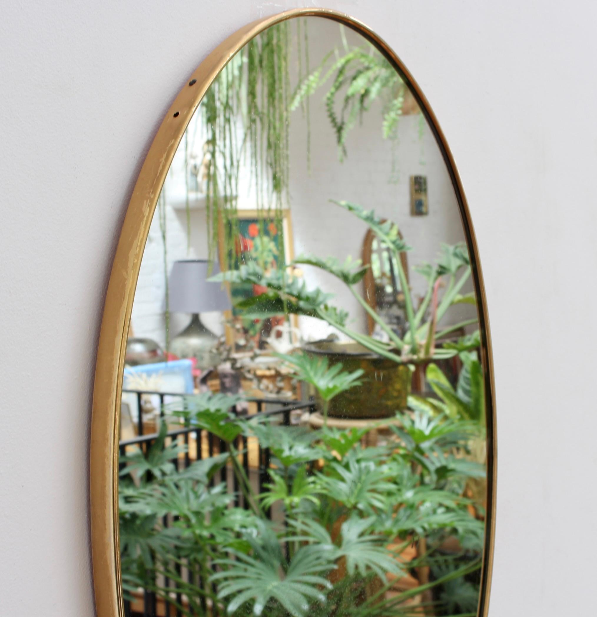 Mid-20th Century Vintage Italian Oval Wall Mirror with Brass Frame 'circa 1950s'