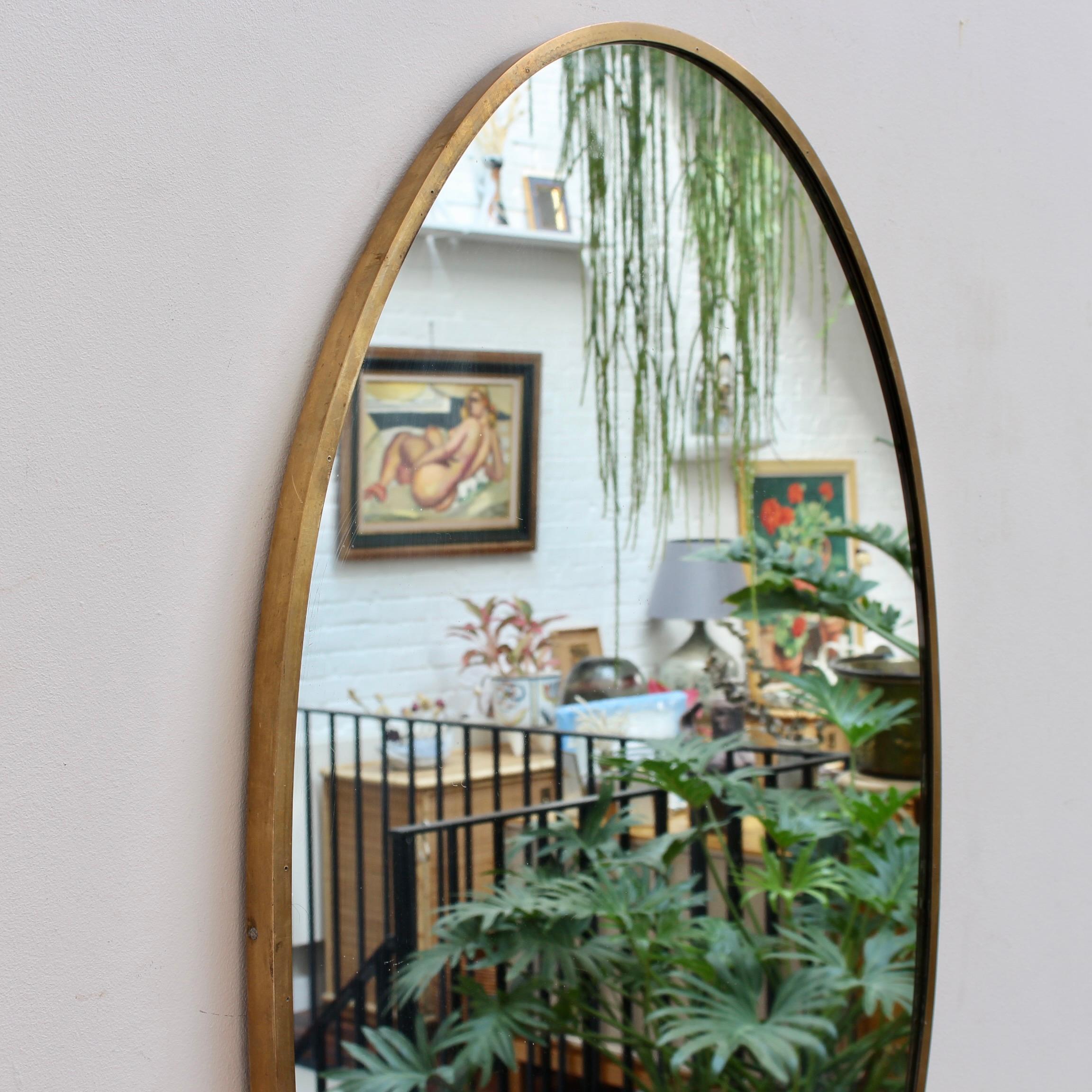 Mid-20th Century Vintage Italian Oval Wall Mirror with Brass Frame, 'circa 1950s'