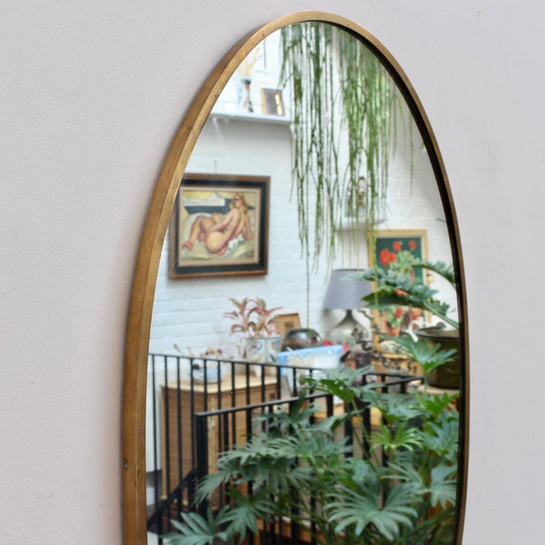 Mid-20th Century Vintage Italian Oval Wall Mirror with Brass Frame, 'circa 1950s' For Sale