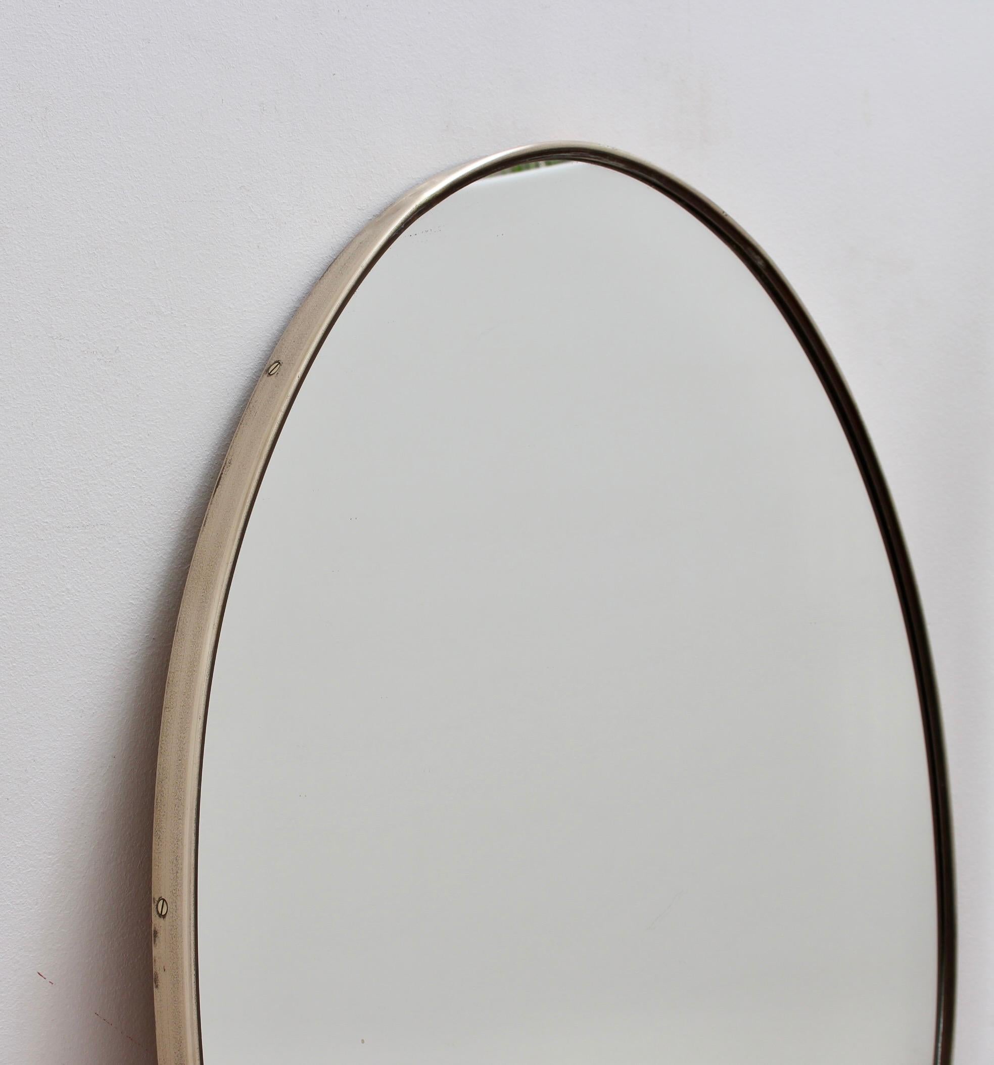 Vintage Italian Oval Wall Mirror with Brass Frame, circa 1950s 1