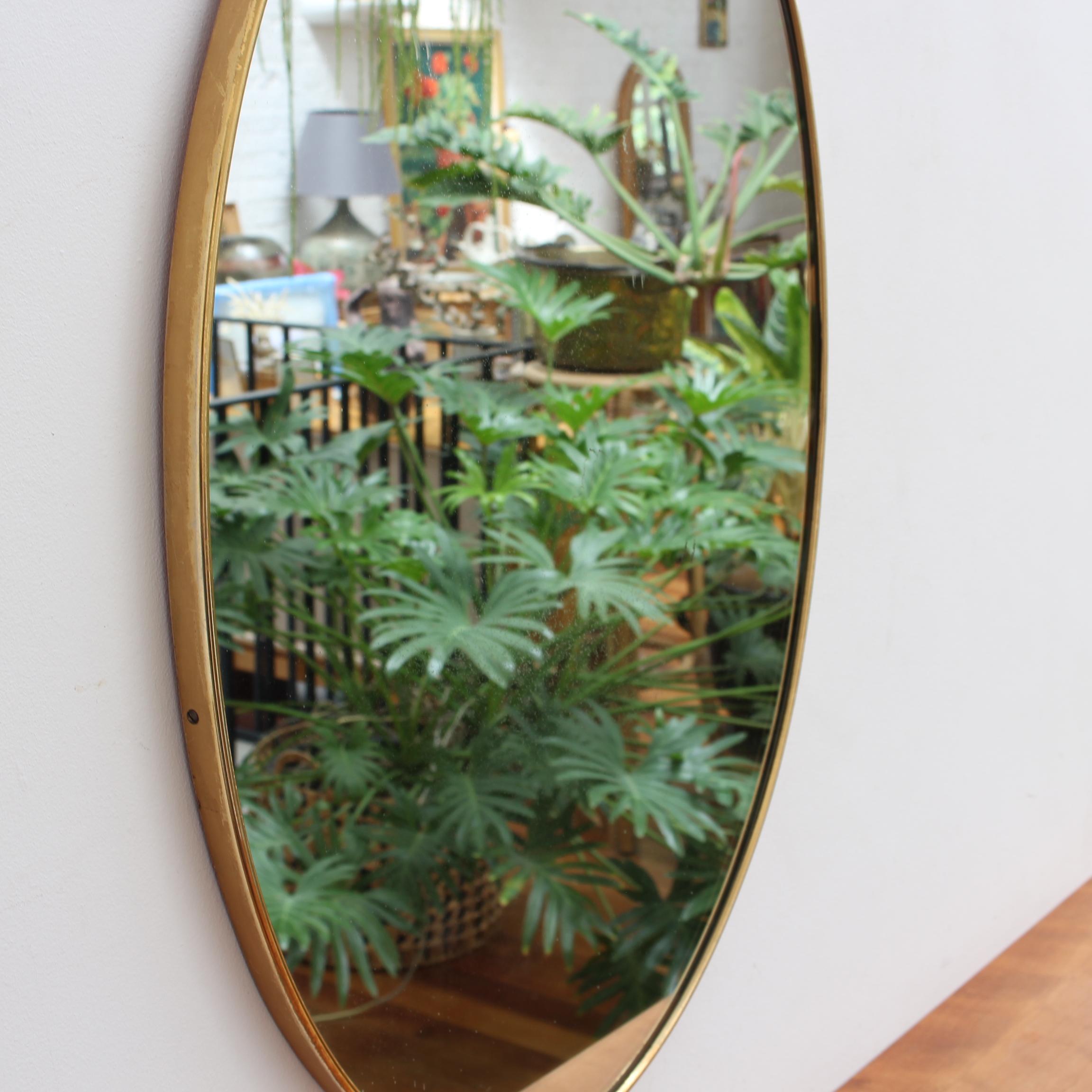 Vintage Italian Oval Wall Mirror with Brass Frame 'circa 1950s' 1