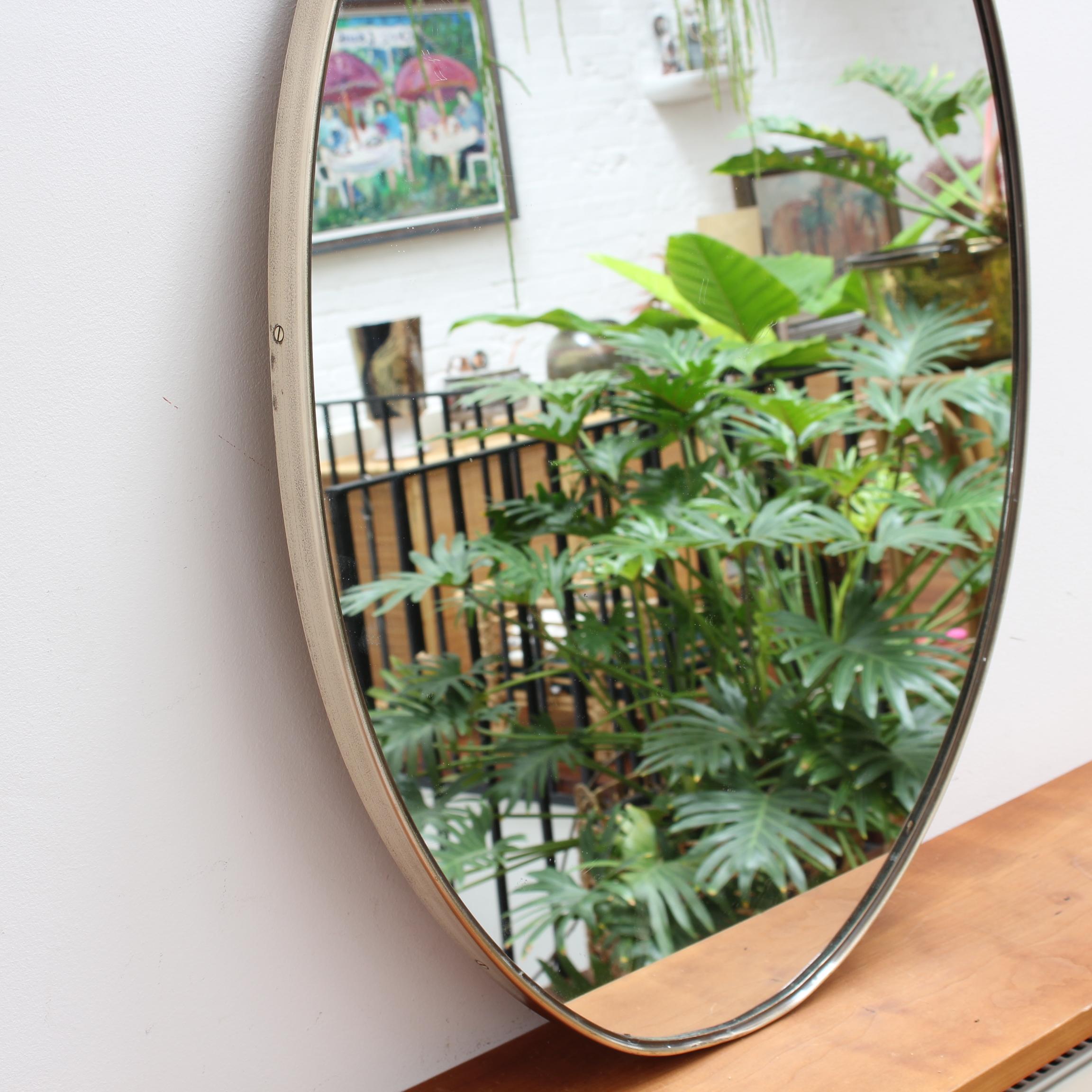 Vintage Italian Oval Wall Mirror with Brass Frame, circa 1950s 2