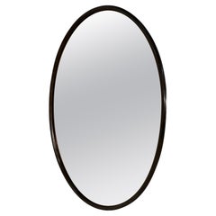 Vintage Italian Oval Wood Wall Mirror With Smoked Glass 1980s