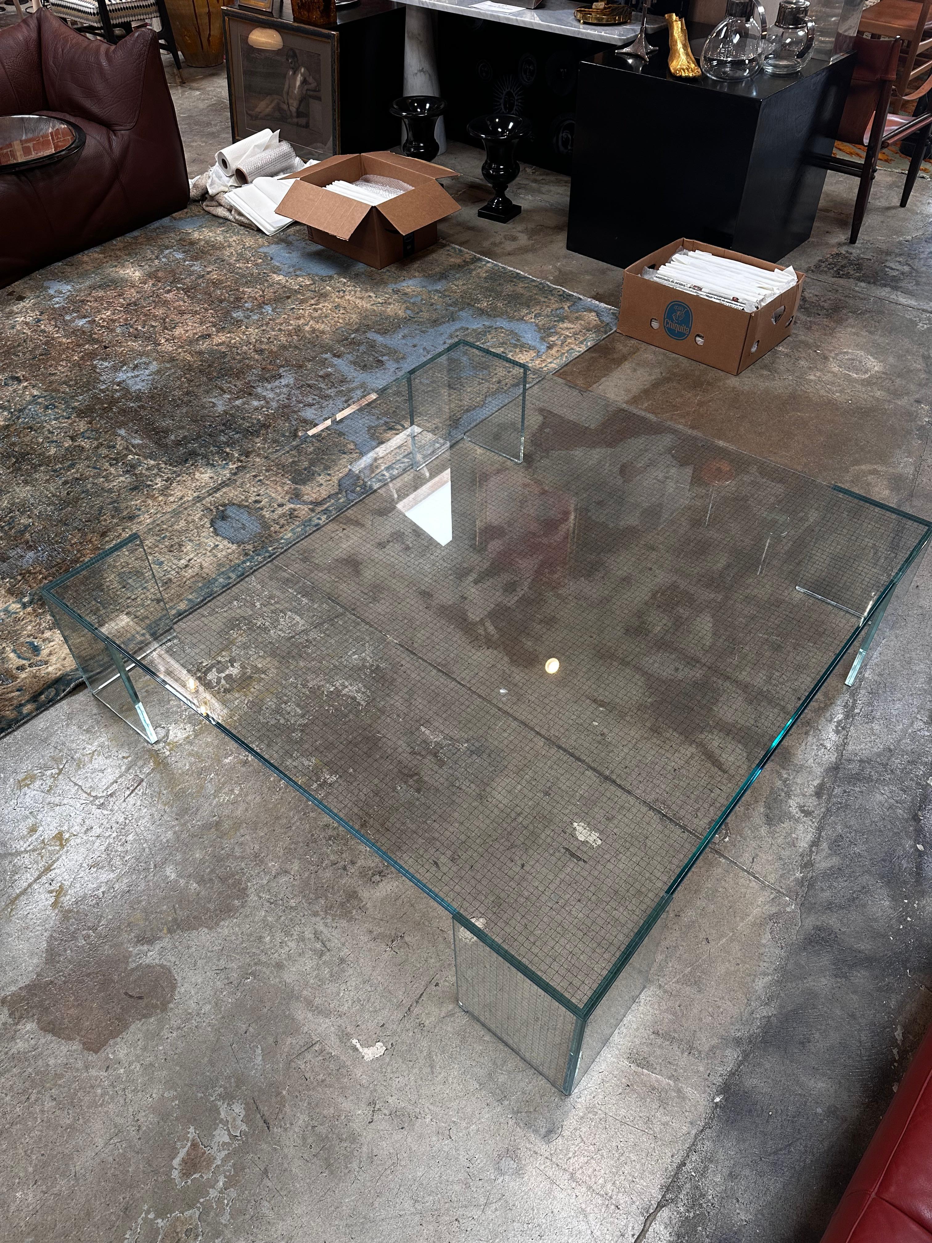 Vintage Italian Oversize Full Glass Coffee Table By Glas Italia 1960 For Sale 1