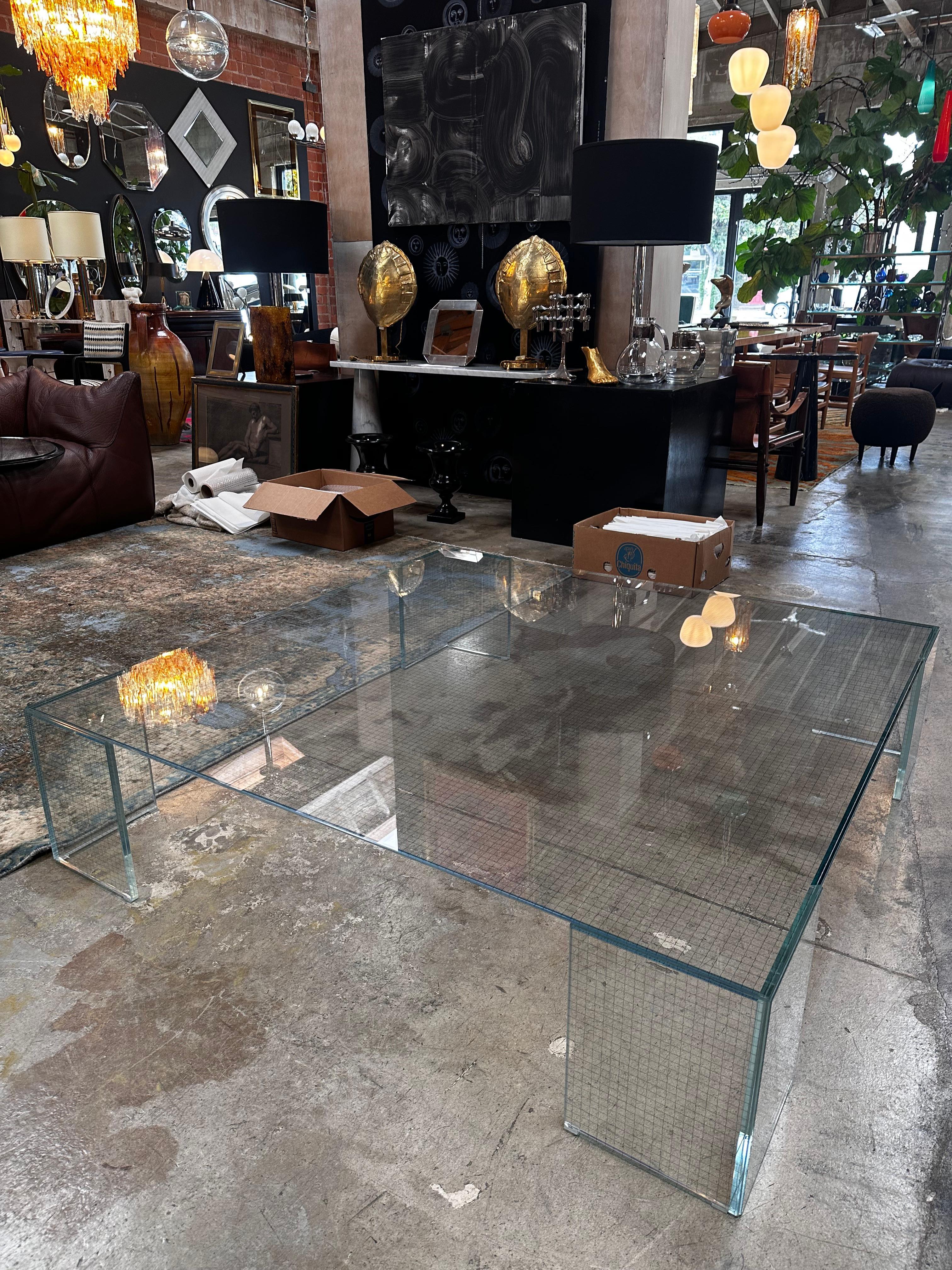 Vintage Italian Oversize Full Glass Coffee Table By Glas Italia 1960 For Sale 2