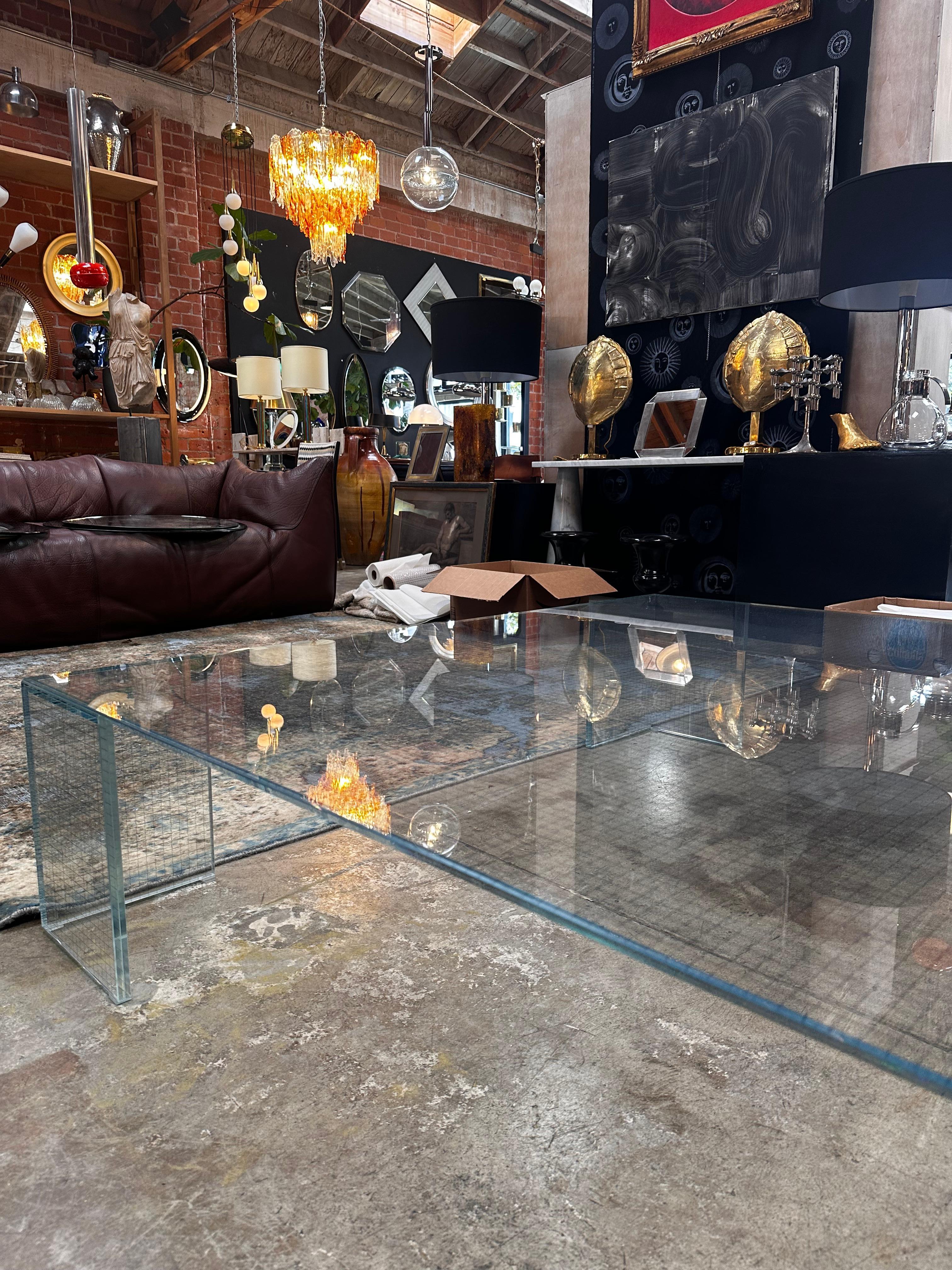 Vintage Italian Oversize Full Glass Coffee Table By Glas Italia 1960 For Sale 3