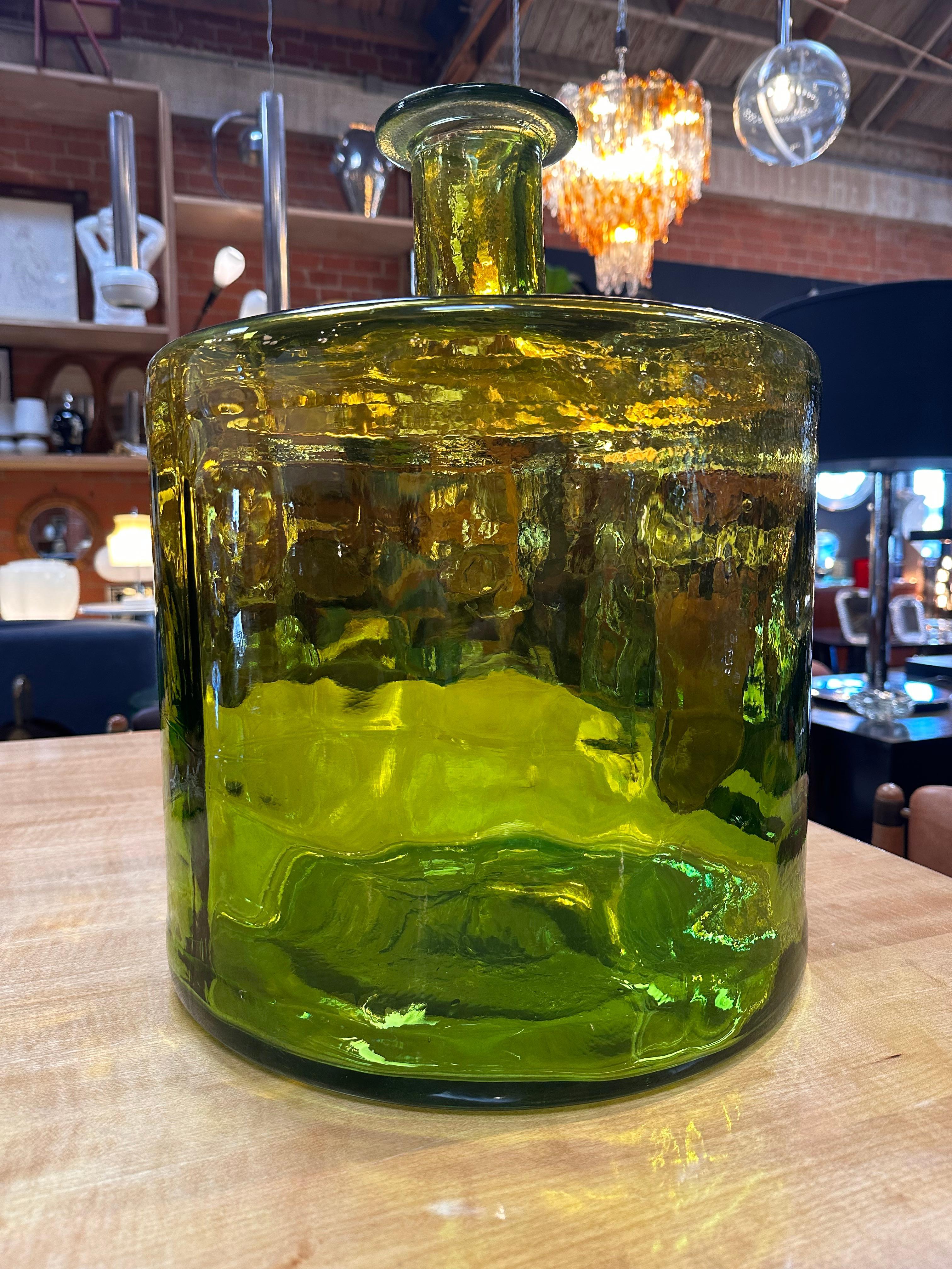 Murano Glass Vintage Italian Oversize Murano Green Vase 1980s For Sale