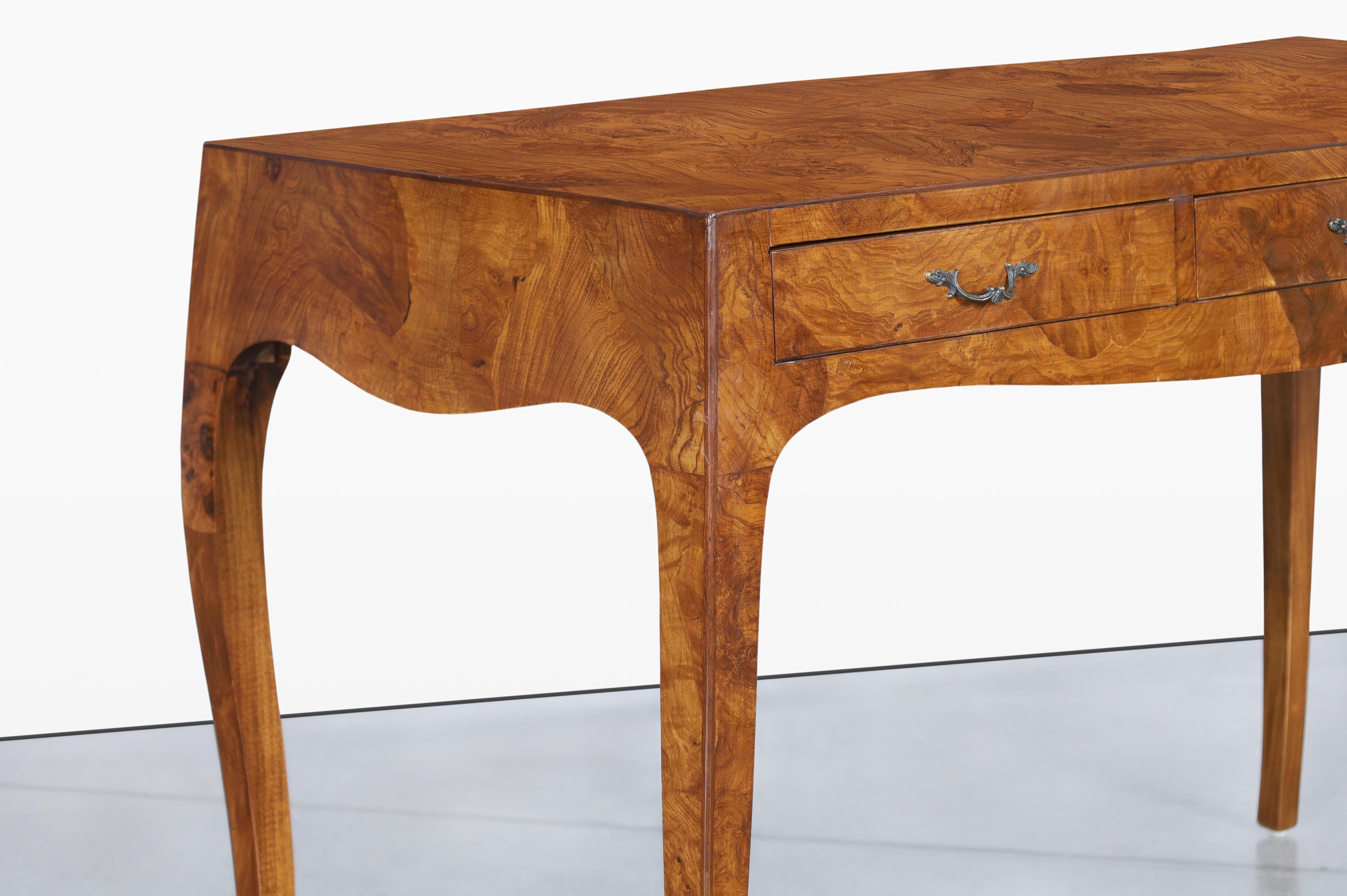 Vintage Italian Oyster Burl Wood Writing Desk Regencia de Hollywood en venta