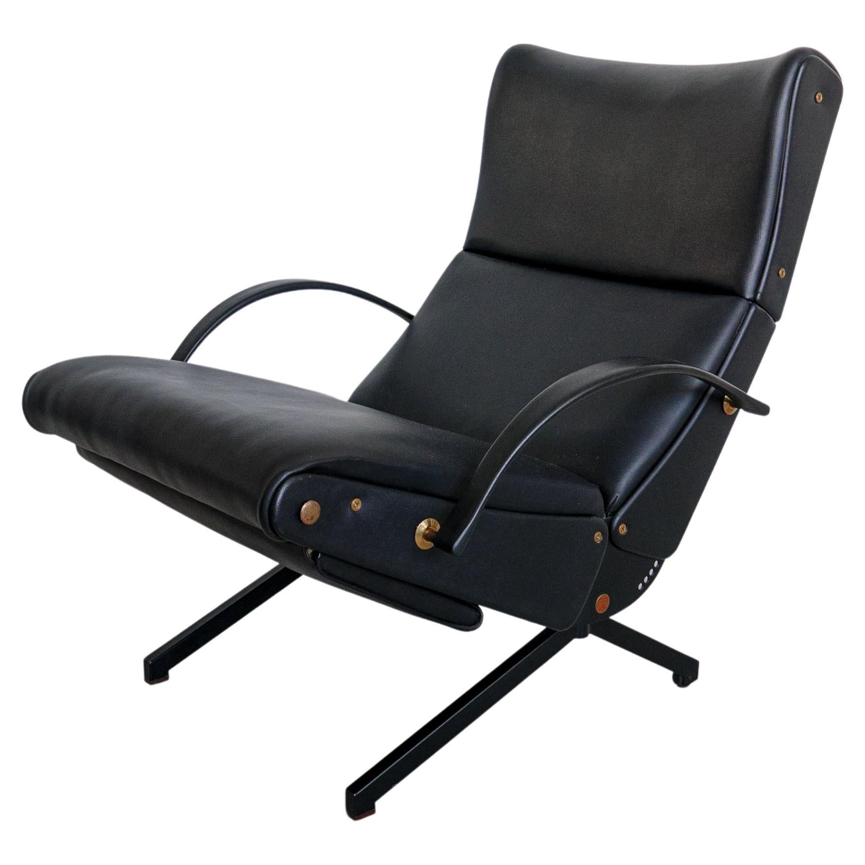 Vintage Italian P40 Lounge Chair by Osvaldo Borsani for Tecno, Black Leather