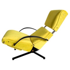 Vintage Italian P40 Reclining Lounge Chair, Yellow Velvet, Osvaldo Borsani Tecno