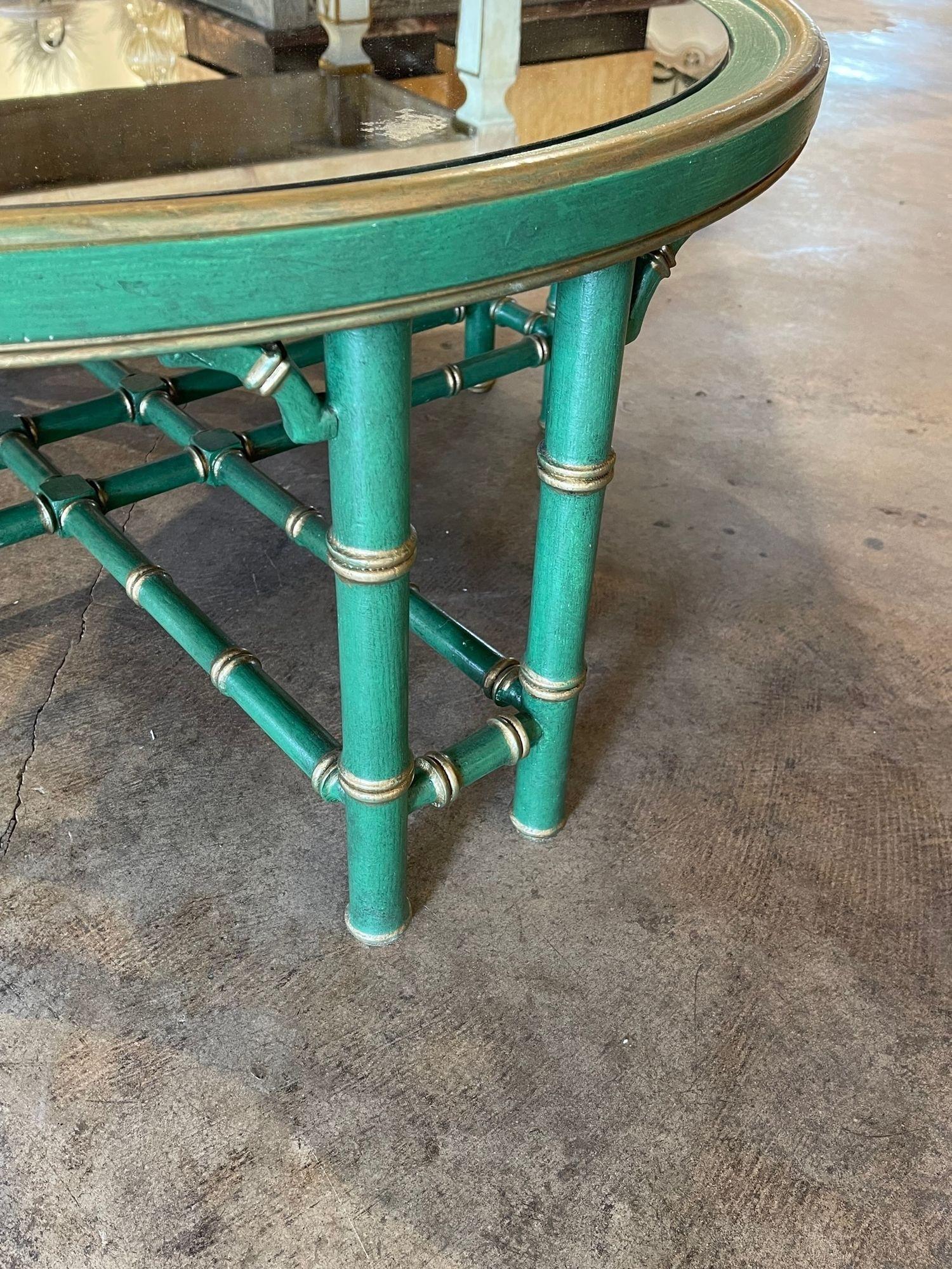 Vintage Italian Painted Bamboo Form Coffee Table with Mirrored Top In Good Condition In Dallas, TX