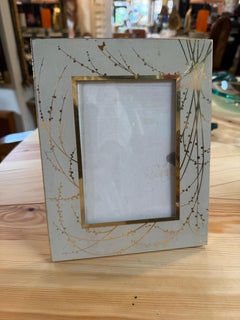 Vintage Italian Painted Glass Picture Frame with Gilt Botanical Motif, 1950s