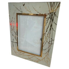 Vintage Italian Painted Glass Picture Frame with Gilt Botanical Motif, 1950s