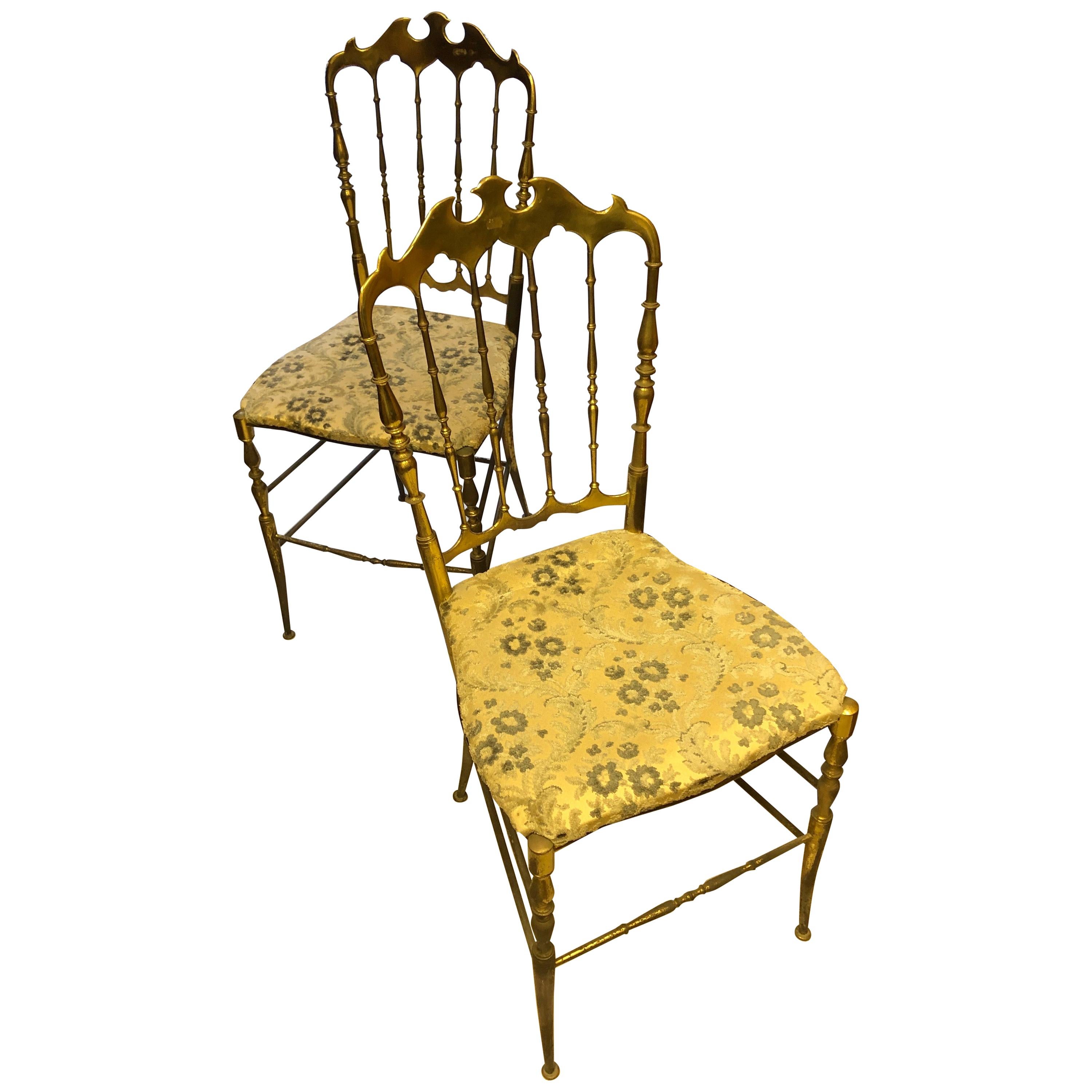 Vintage Italian Pair of Brass Chiavari Balroom Chairs