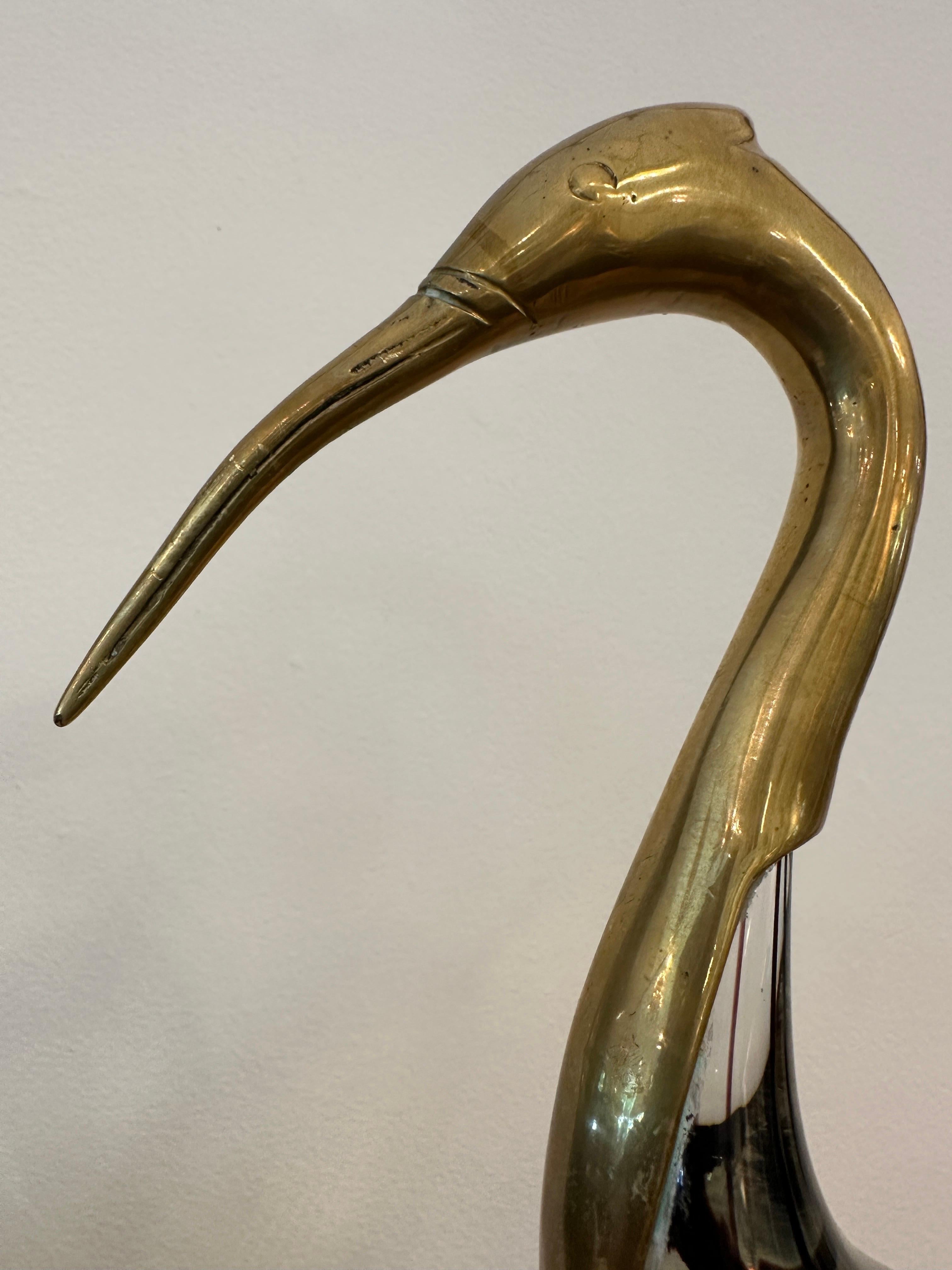 Vintage Italian Pair of Murano & Brass Egret Sculptures For Sale 1