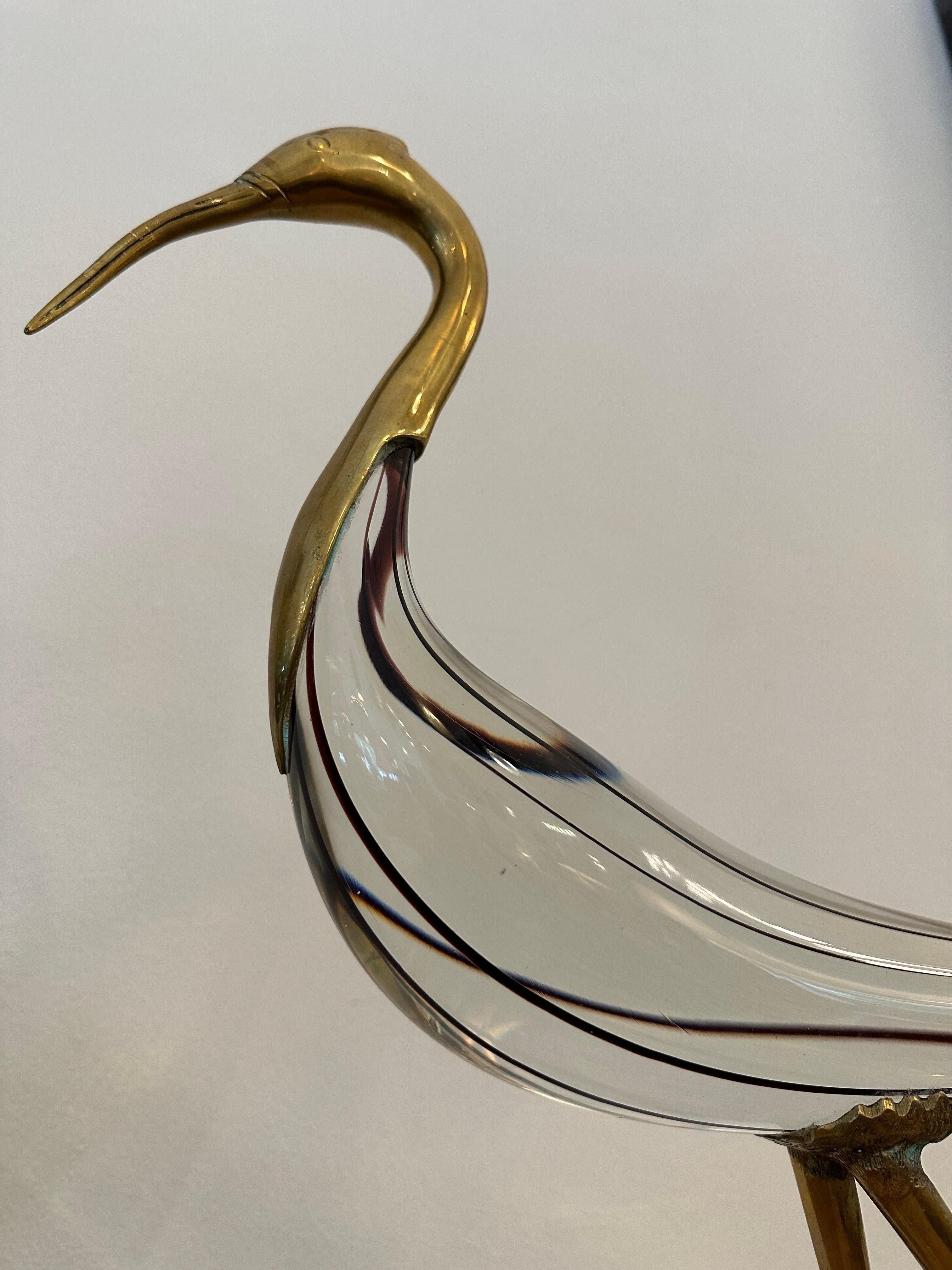 Vintage Italian Pair of Murano & Brass Egret Sculptures For Sale 2