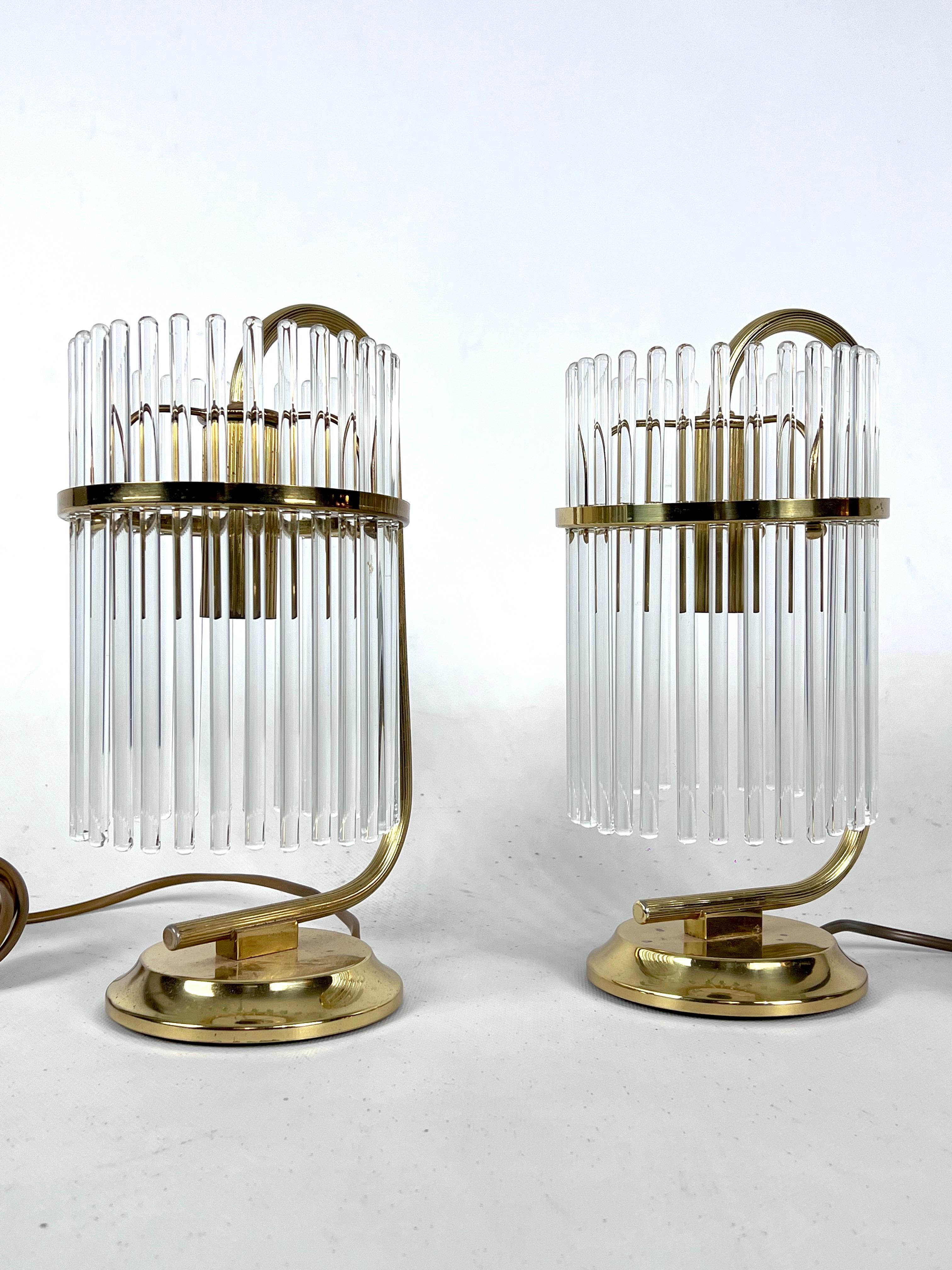 Mid-Century Modern Vintage Italian Pair of Signed Brass Table Lamps by Sciolari, Italy, 1970s For Sale