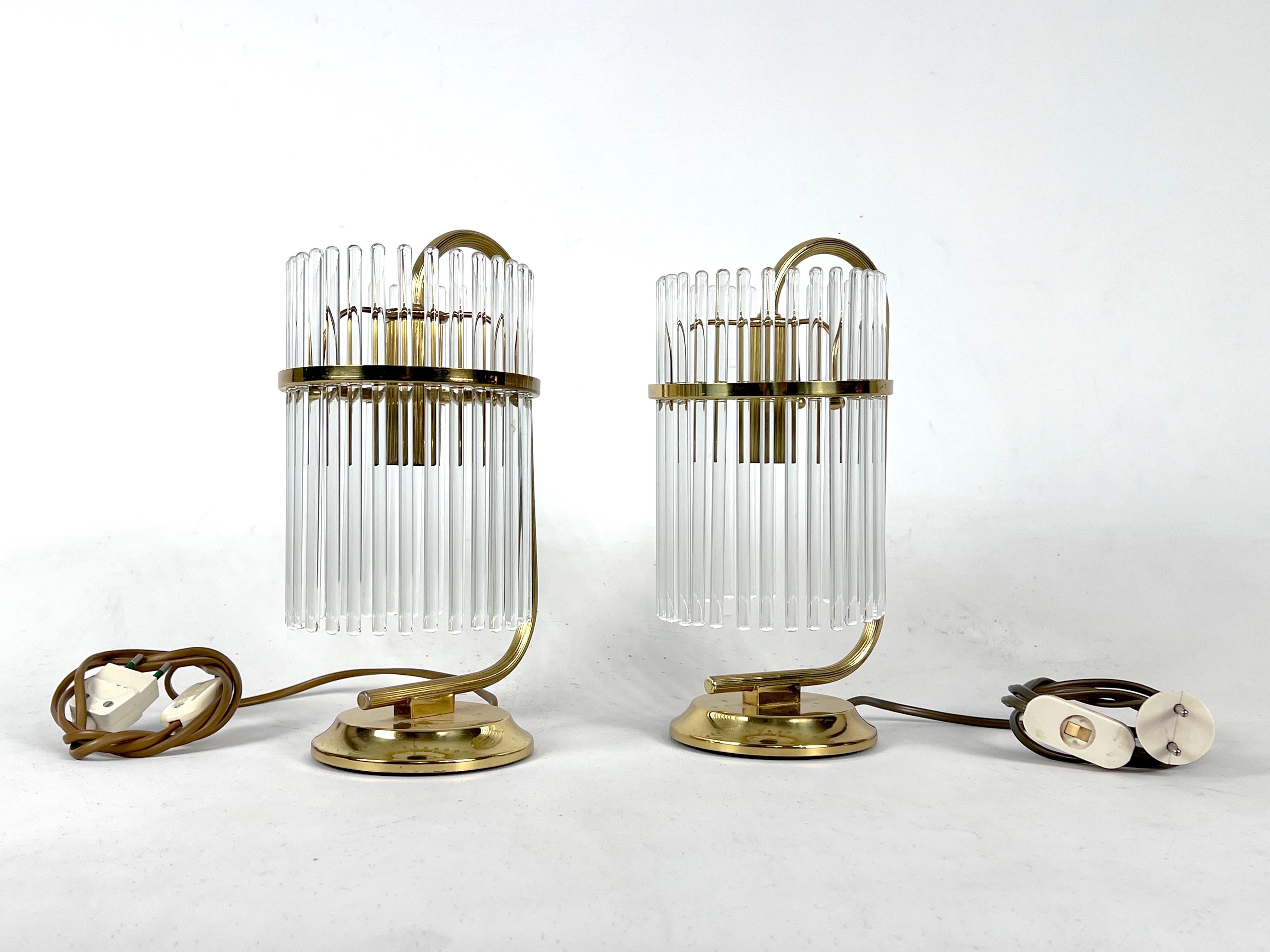 20th Century Vintage Italian Pair of Signed Brass Table Lamps by Sciolari, Italy, 1970s For Sale