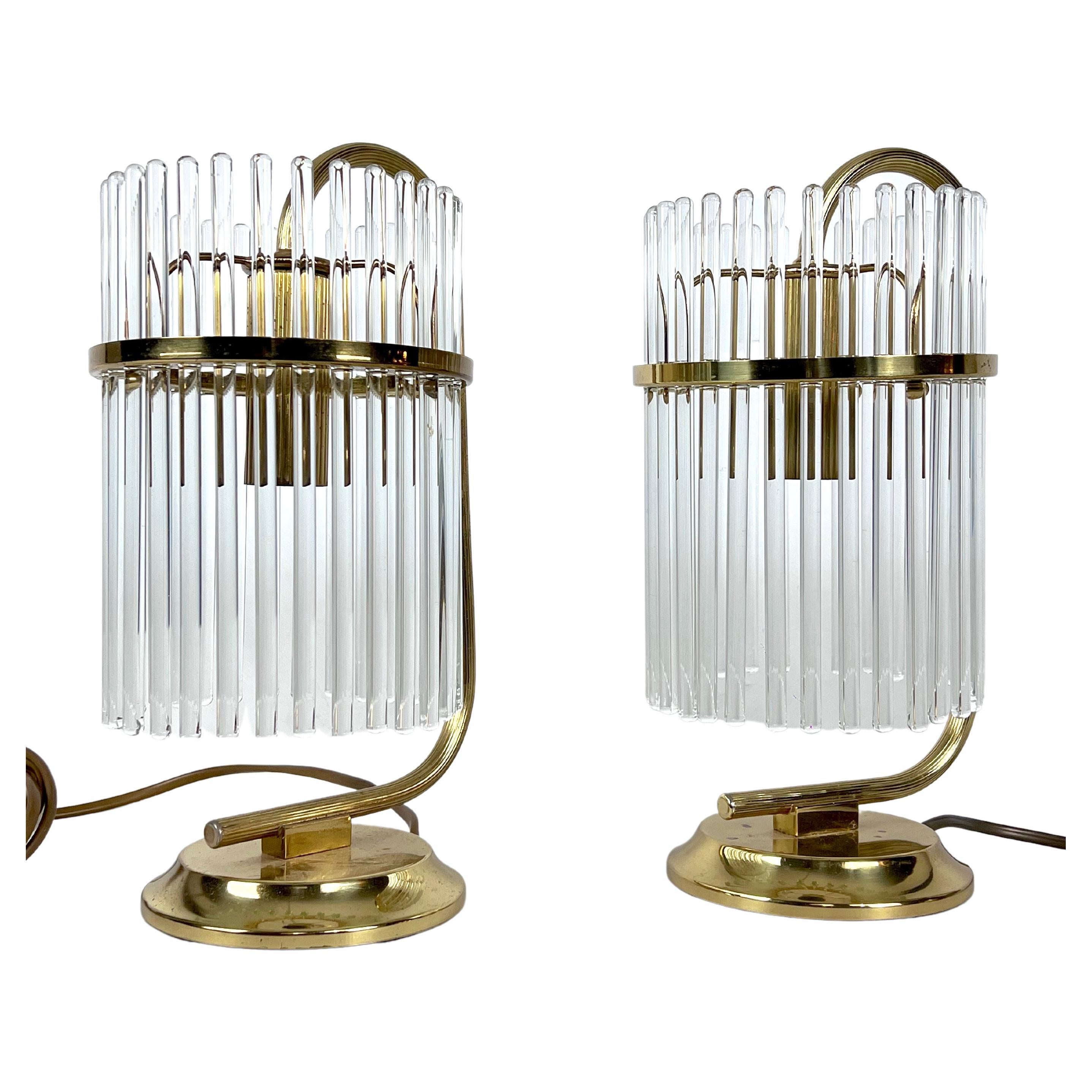 Vintage Italian Pair of Signed Brass Table Lamps by Sciolari, Italy, 1970s For Sale