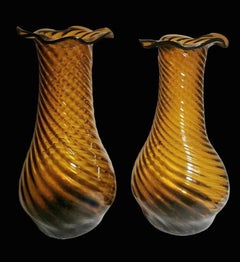 Vintage Italian Pair of Tuscan Blown Glass Vases