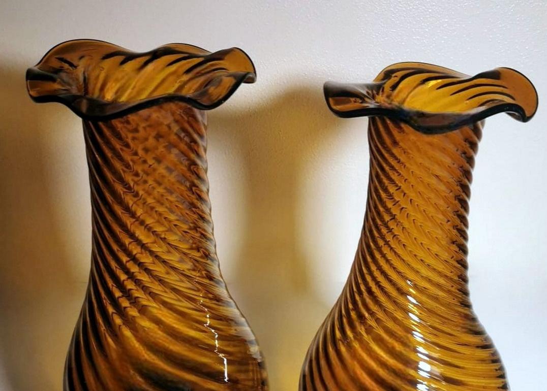20th Century Vintage Italian Pair of Tuscan Blown Glass Vases